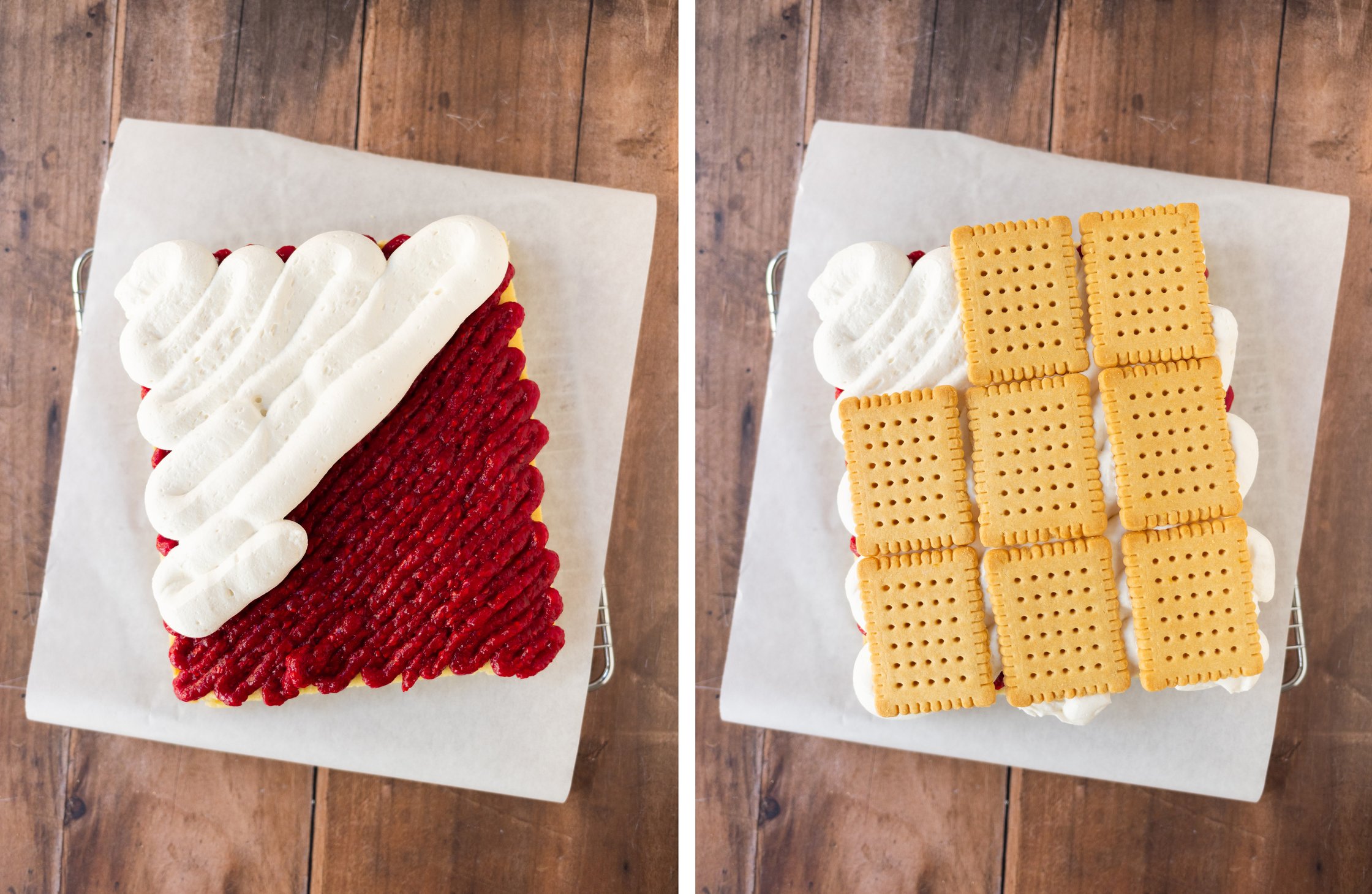 spreading the layers on the cake