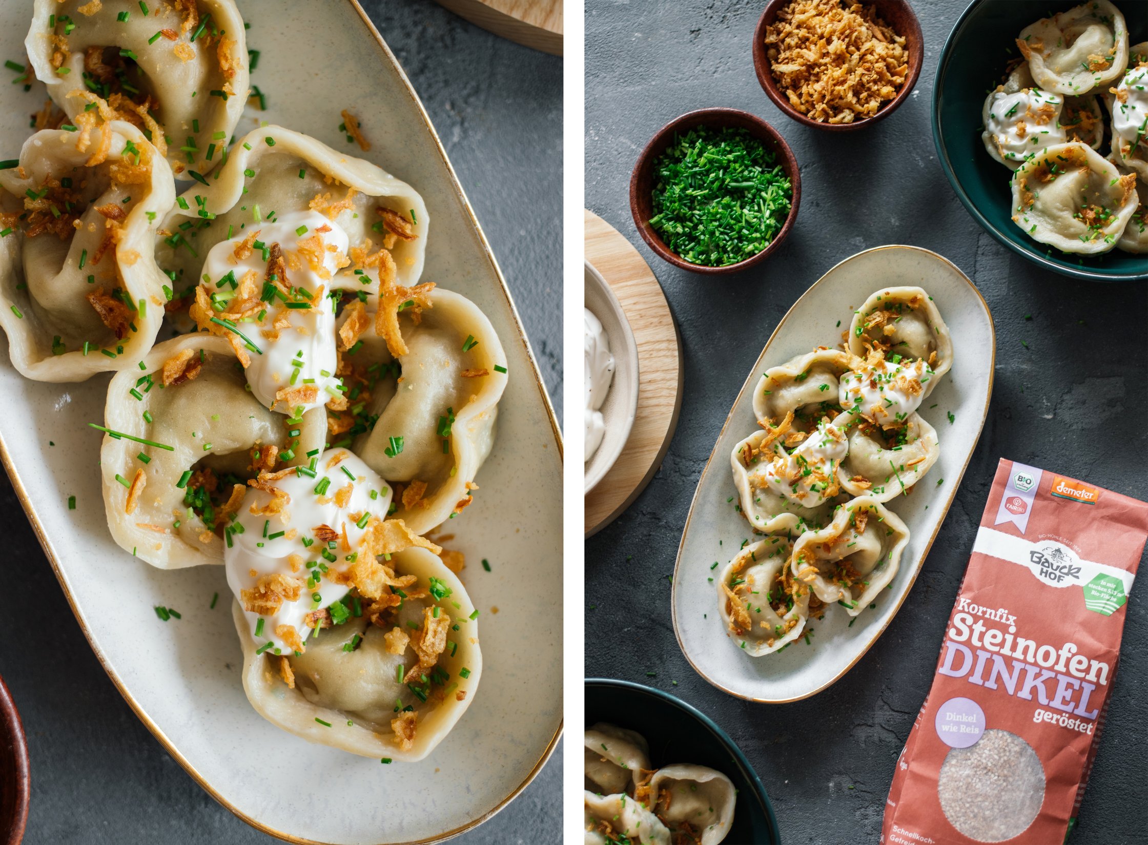 vegan pelmeni ready to be served