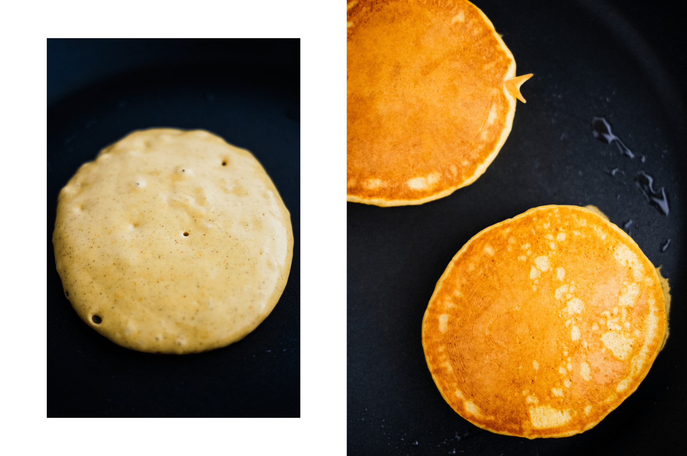 frying vegan pumpkin pancakes in a pan