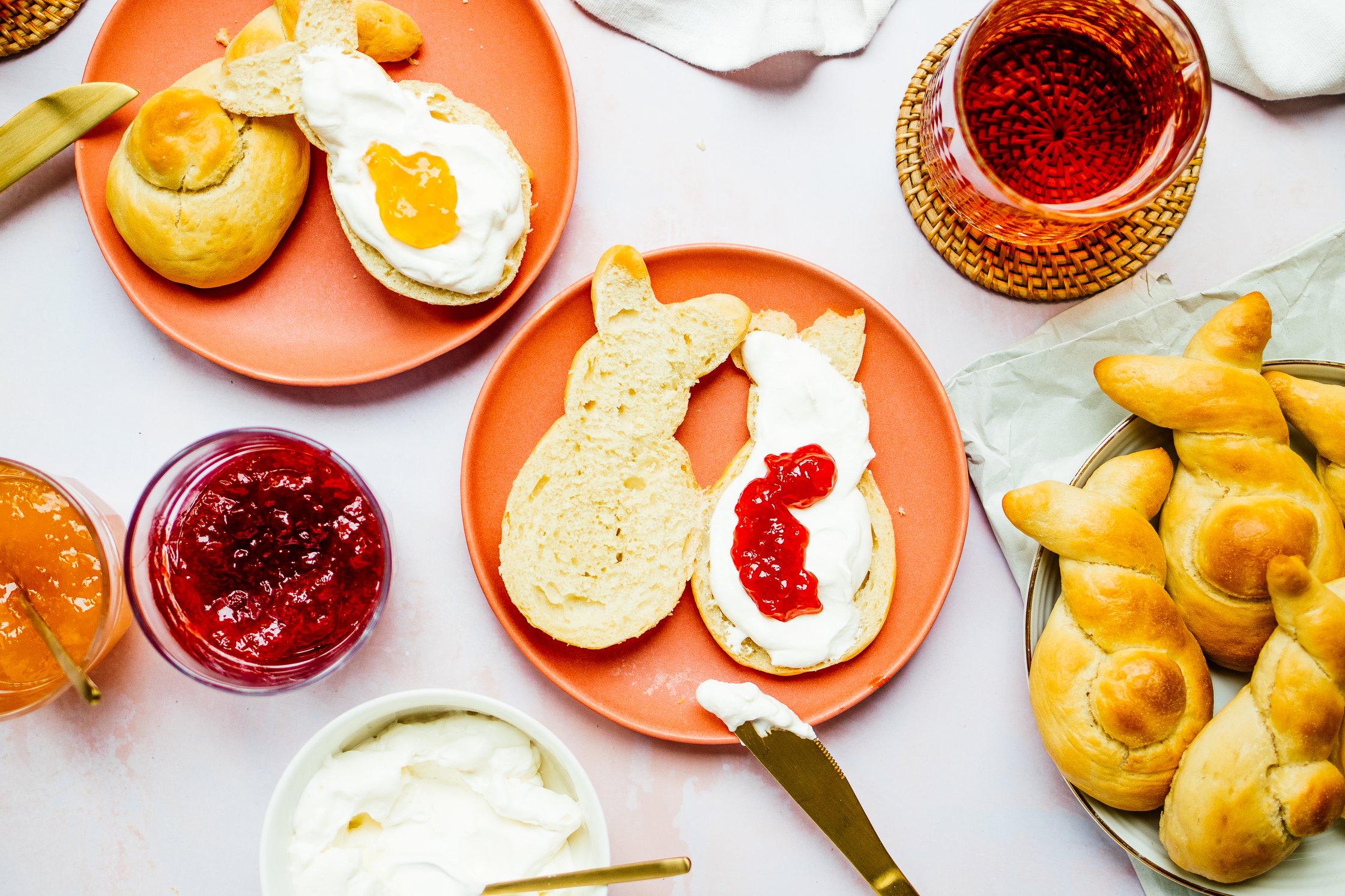 vegan easter bunny rolls with jam