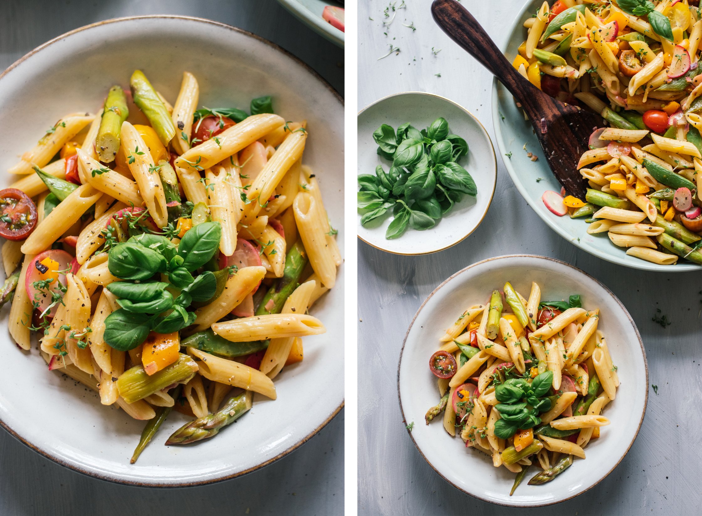 a small serving bowl of Vegan Pasta Primavera