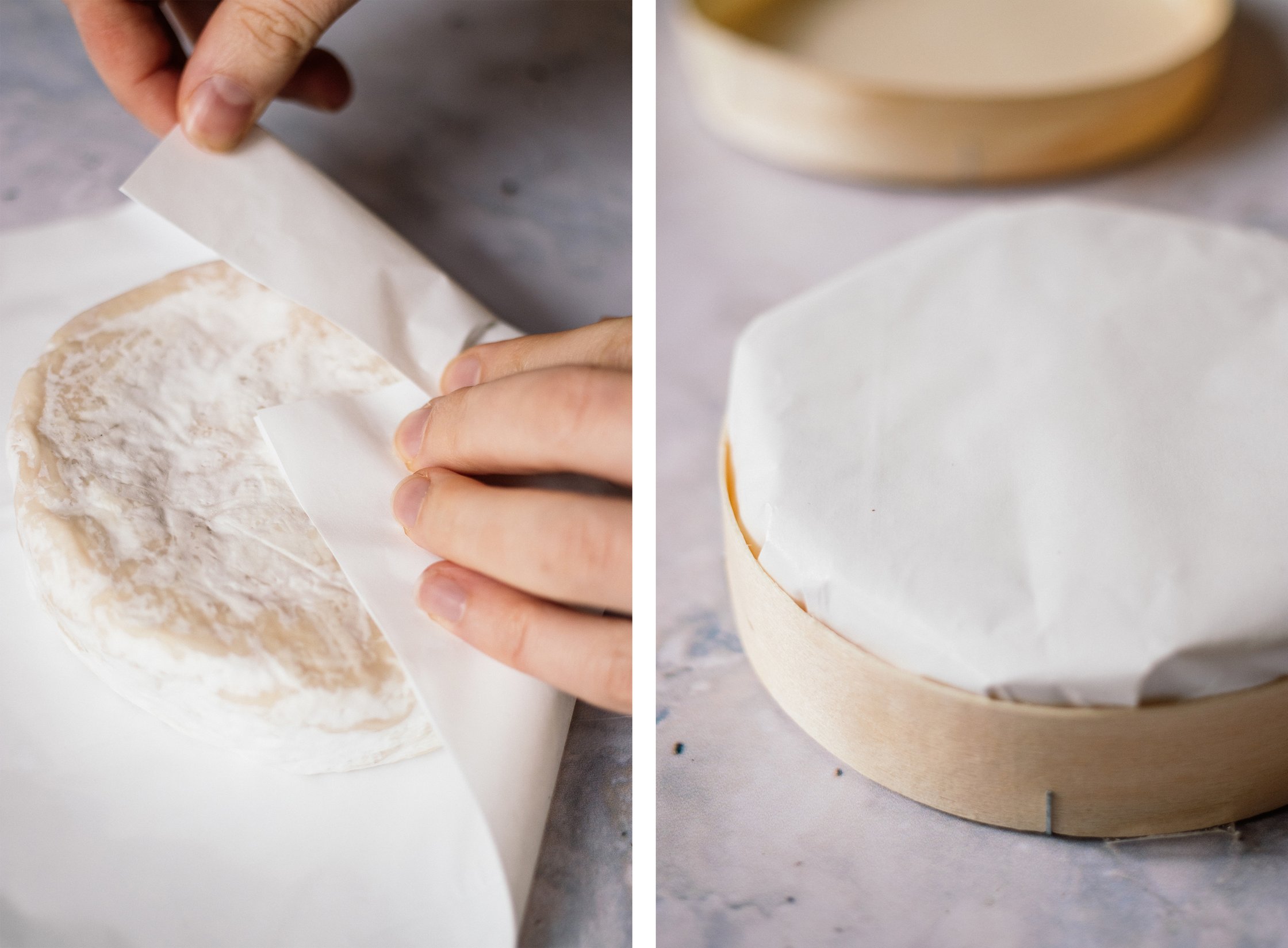 wrapping vegan camembert for ripening