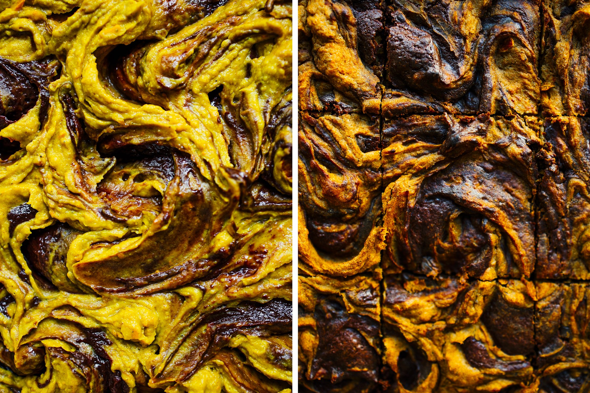 veganes Kürbispüree auf Brownieteig