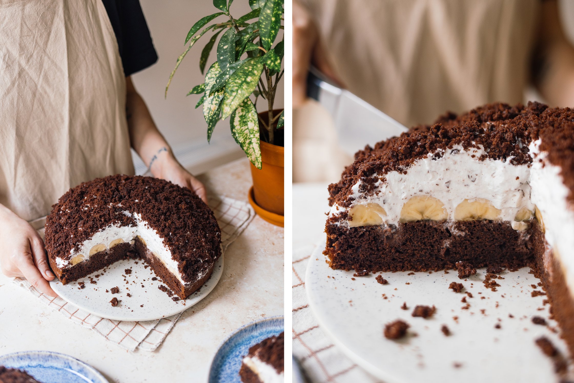 a piece of vegan Maulwurfkuchen on a cake platte