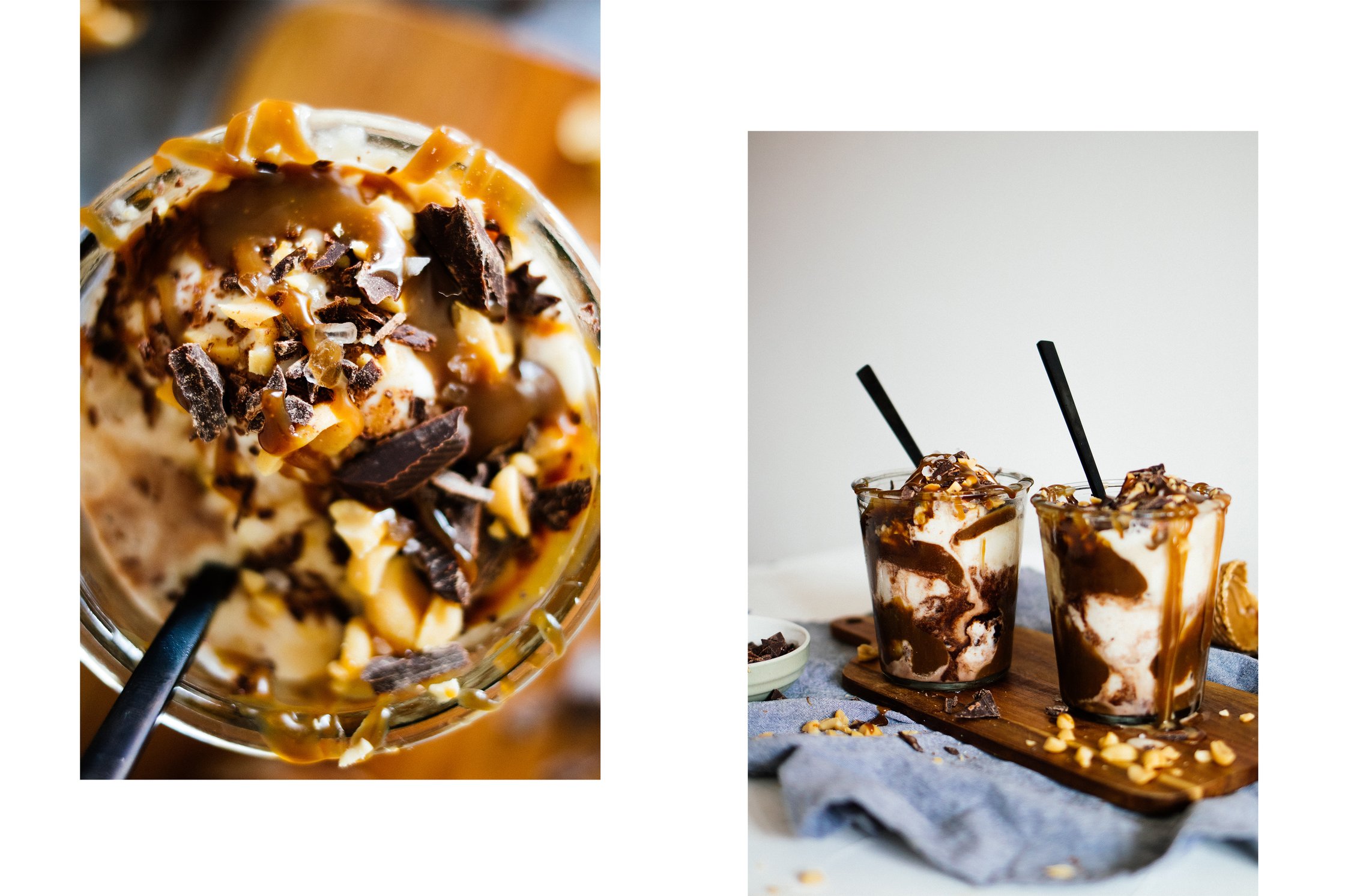 veganer Eisbecher mit Schokolade und Karamell