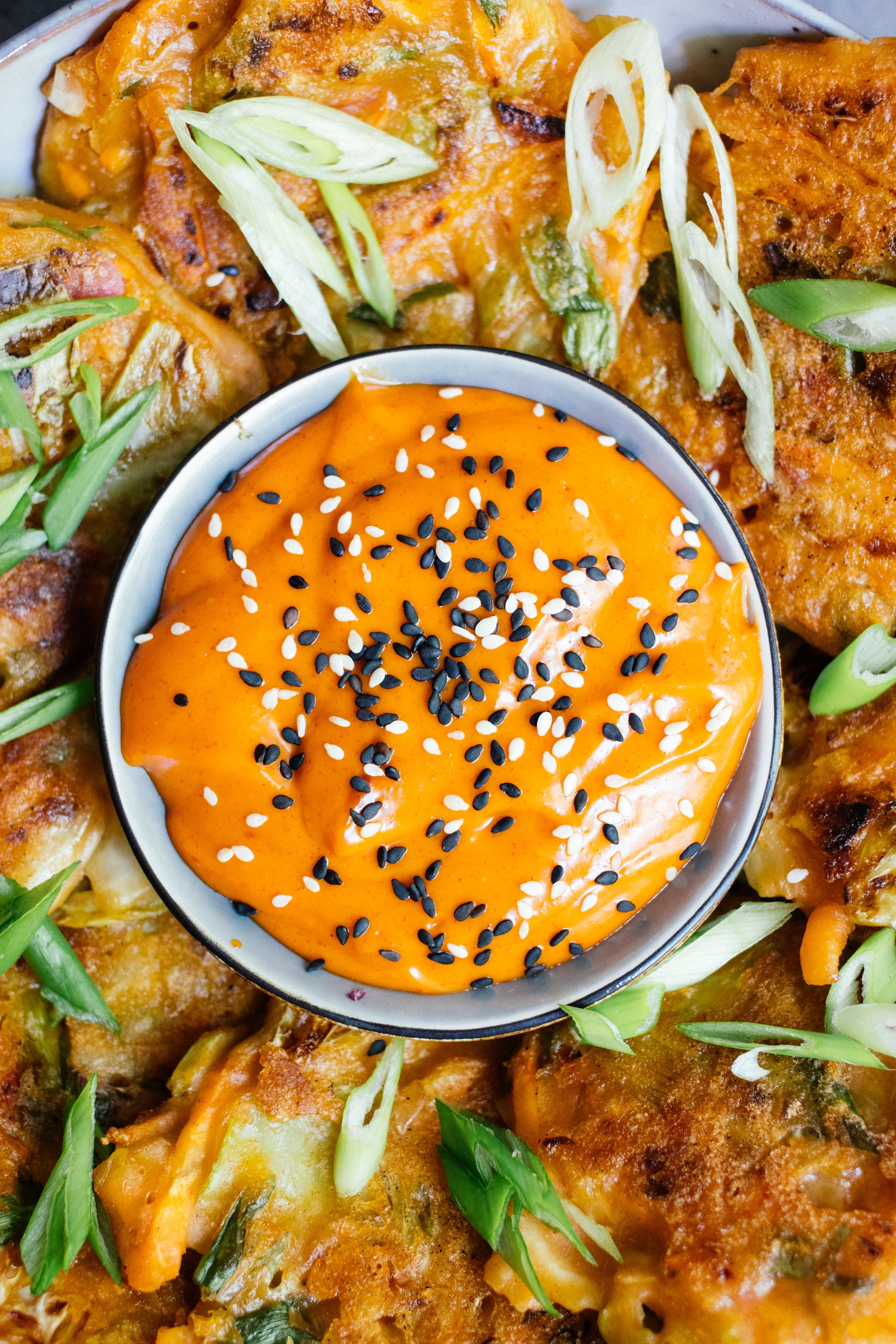 closeup of Vegan Kimchi Pancakes