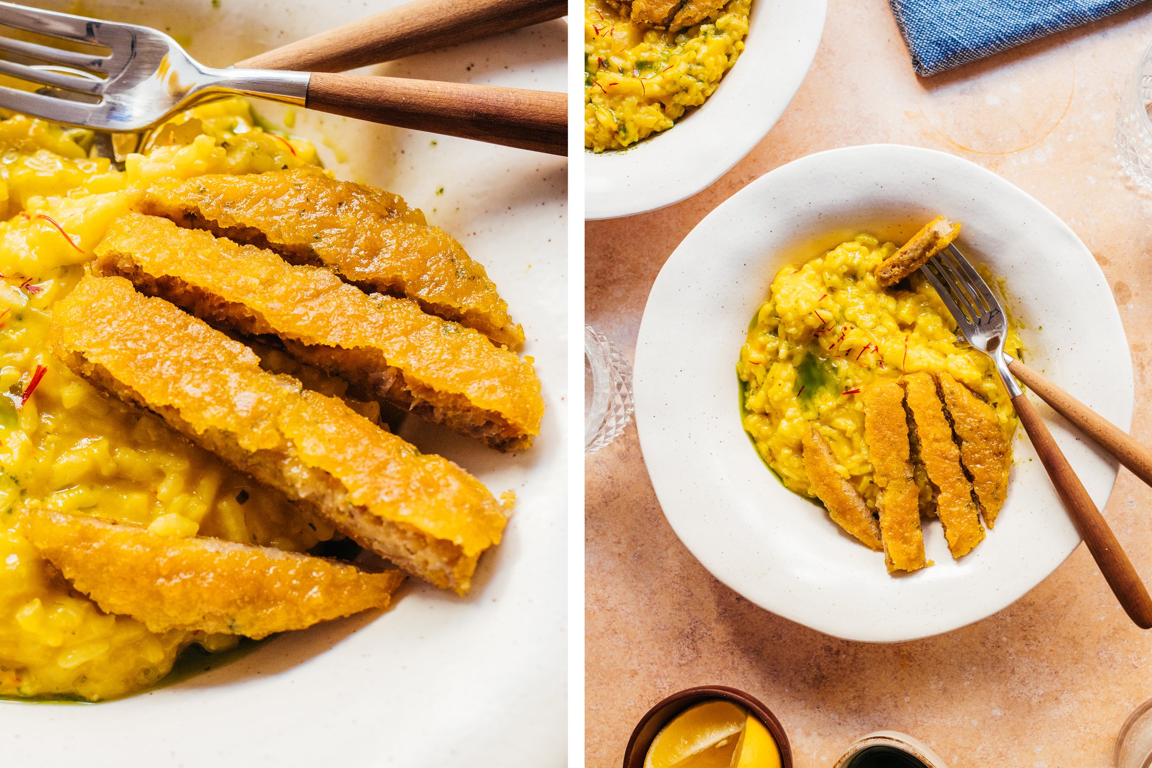 veganes Risotto Milanese mit Bratling