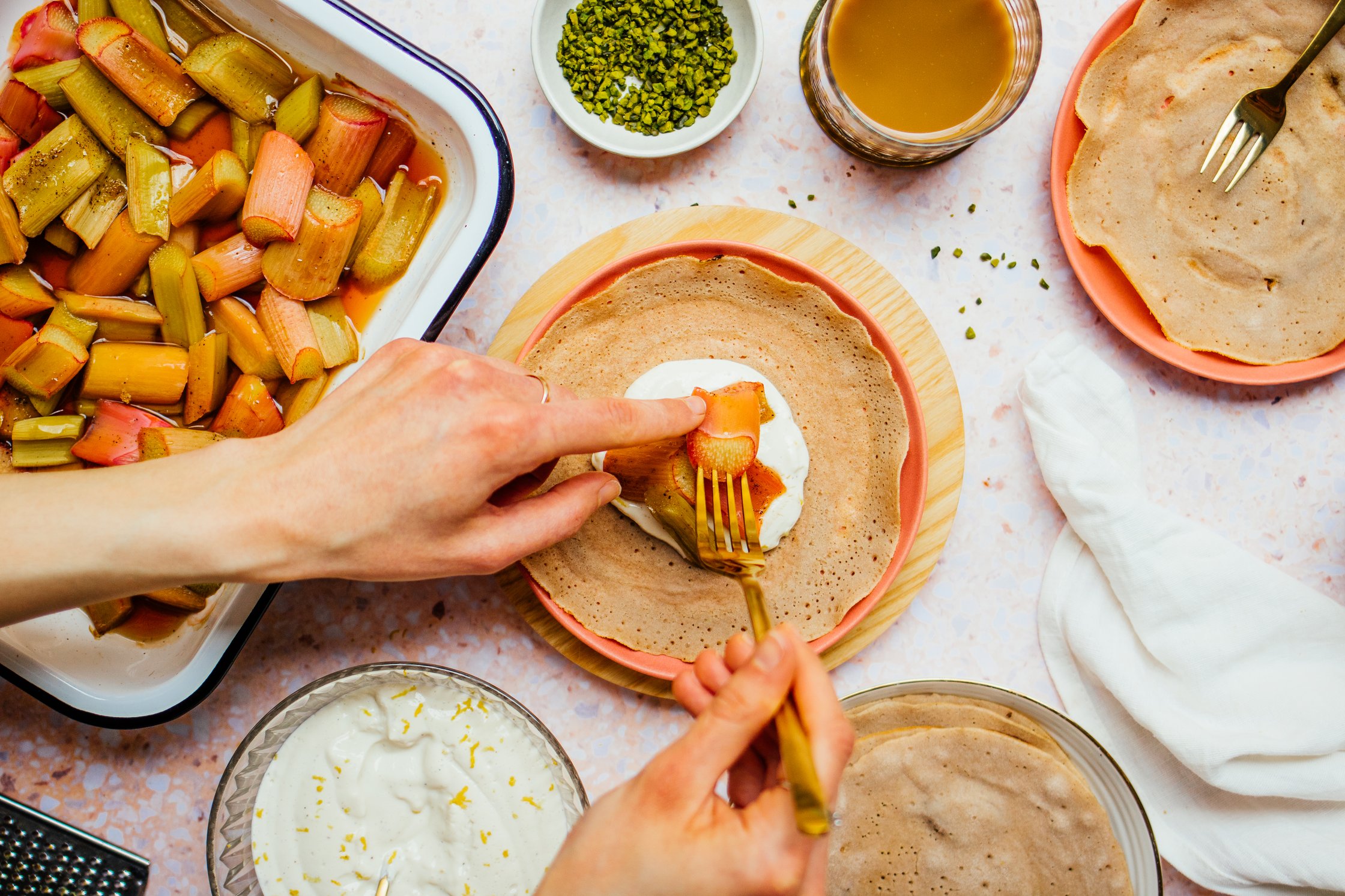 hands filling vegan french buckwheat galette