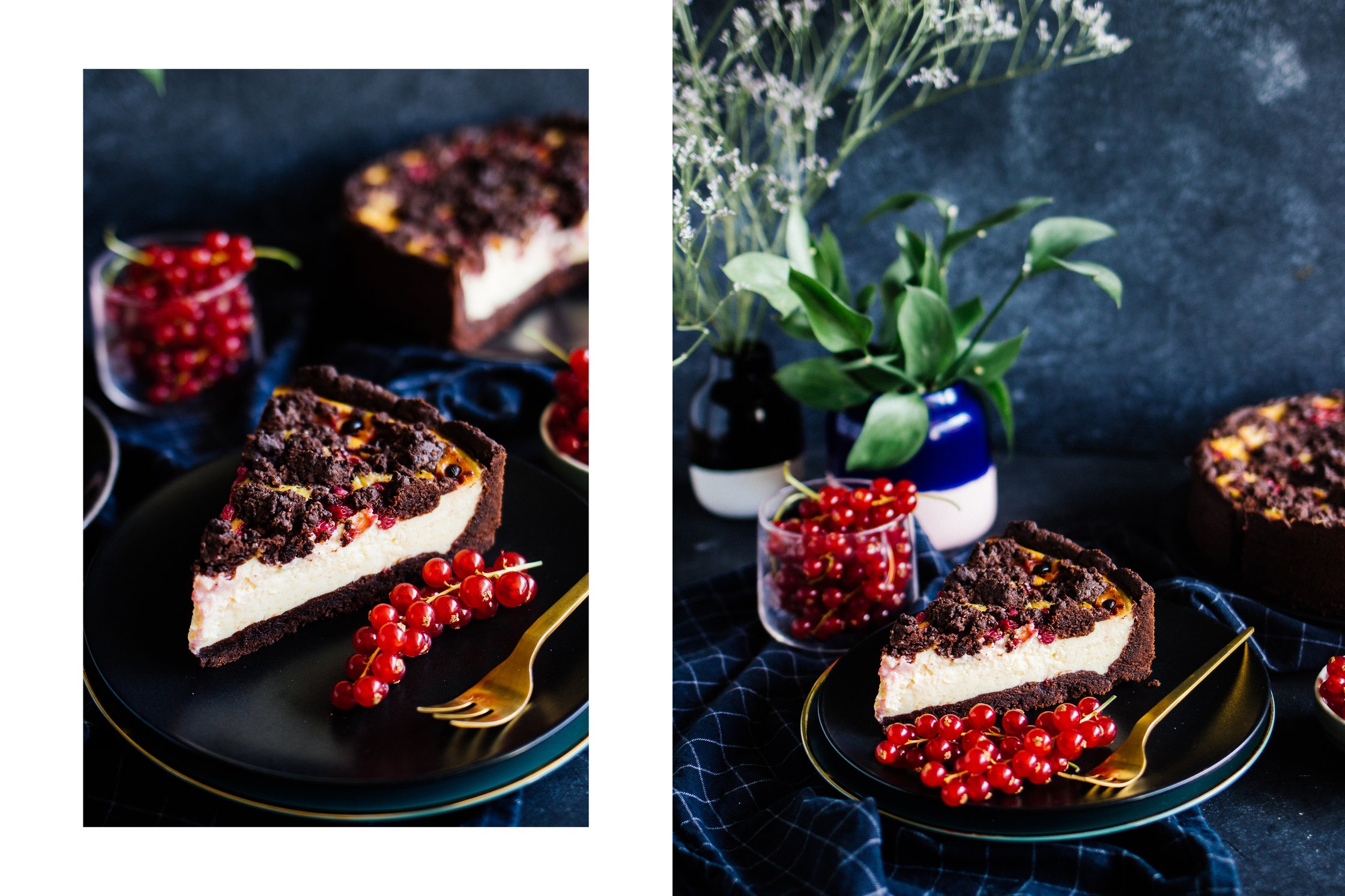 veganer Schokoladen-Käsekuchen mit Johannisbeeren
