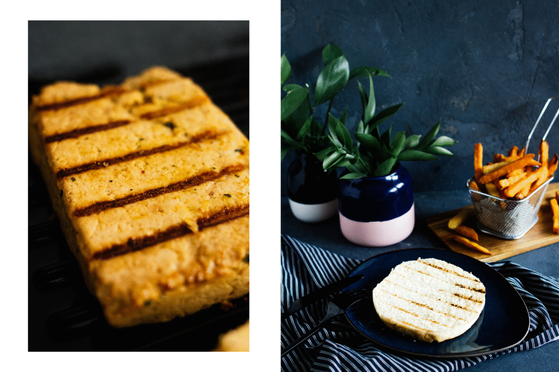 preparing the vegan tofu burger