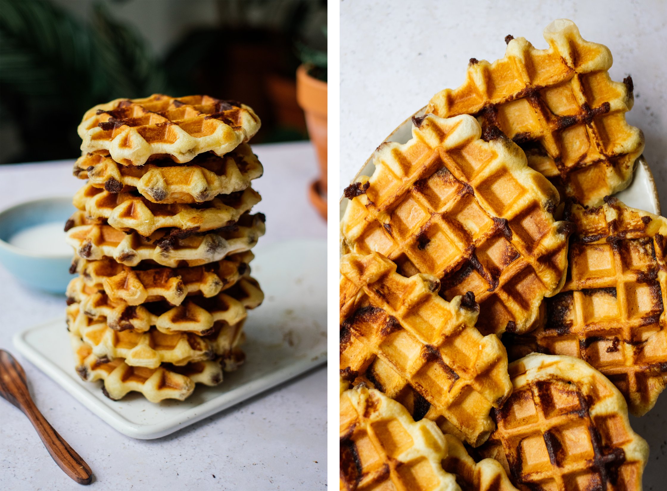 stack of Vegan cinnamon roll waffles