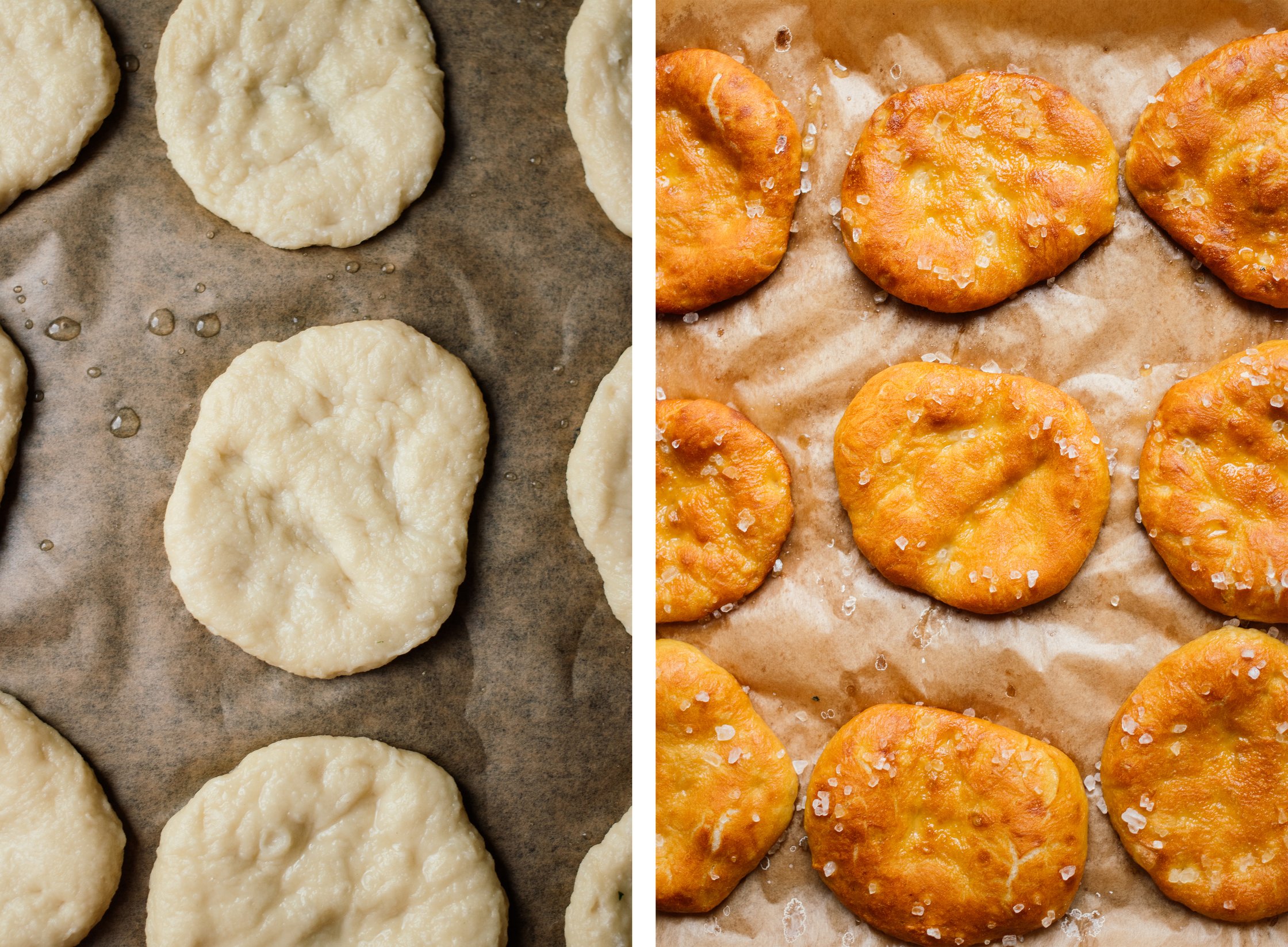 vegane mini brezel pizza vor und nach dem vorbacken