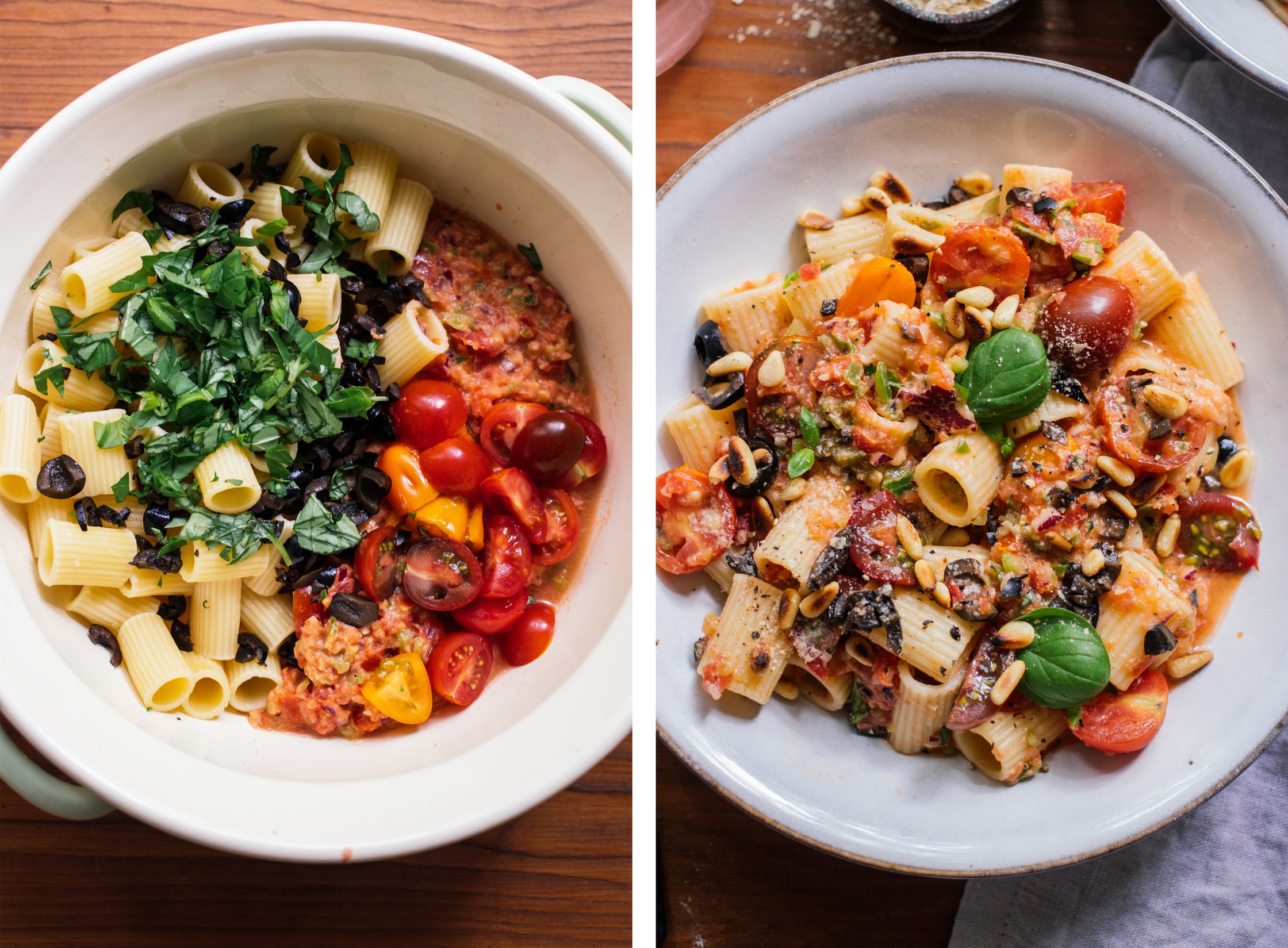all ingredient for vegan gazpacho pasta in a bowl