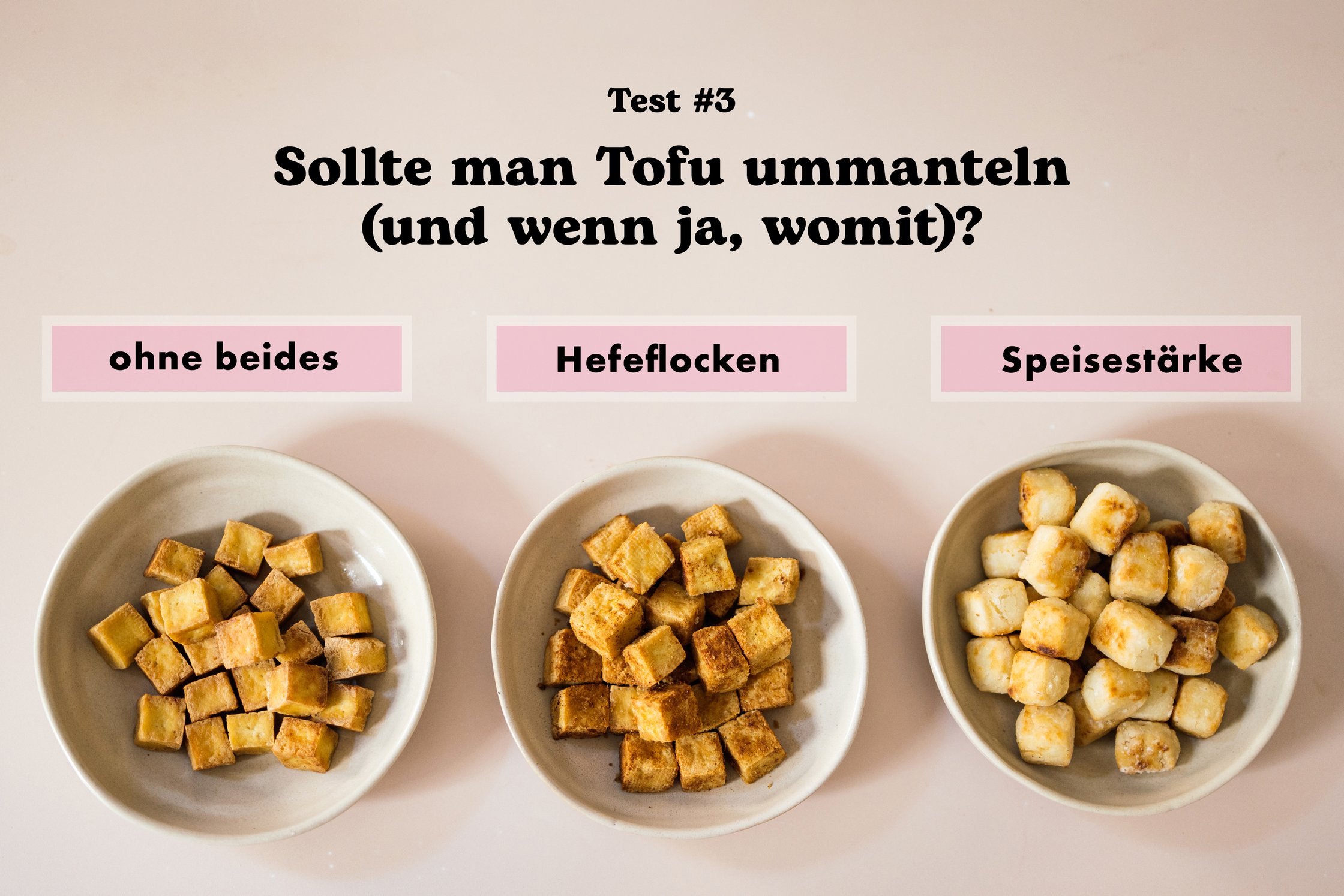 Auf der Suche nach dem knusprigsten Tofu. Test: Sollte man Tofu ummanteln und wenn ja womit