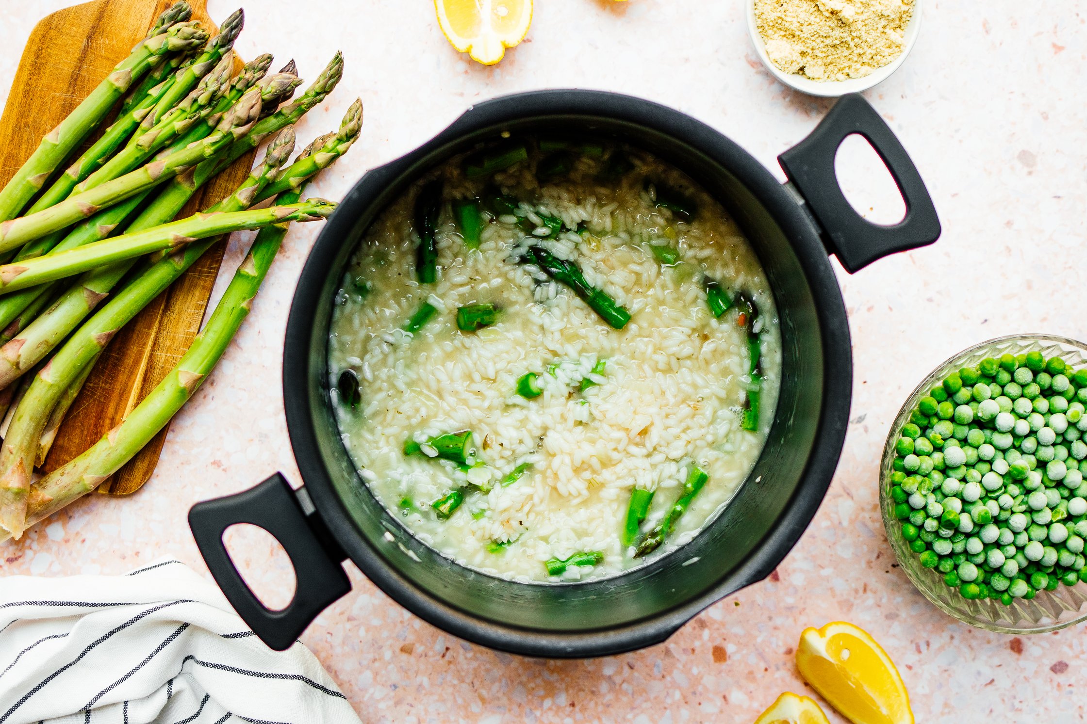 vegan asparagus risotto in a pot