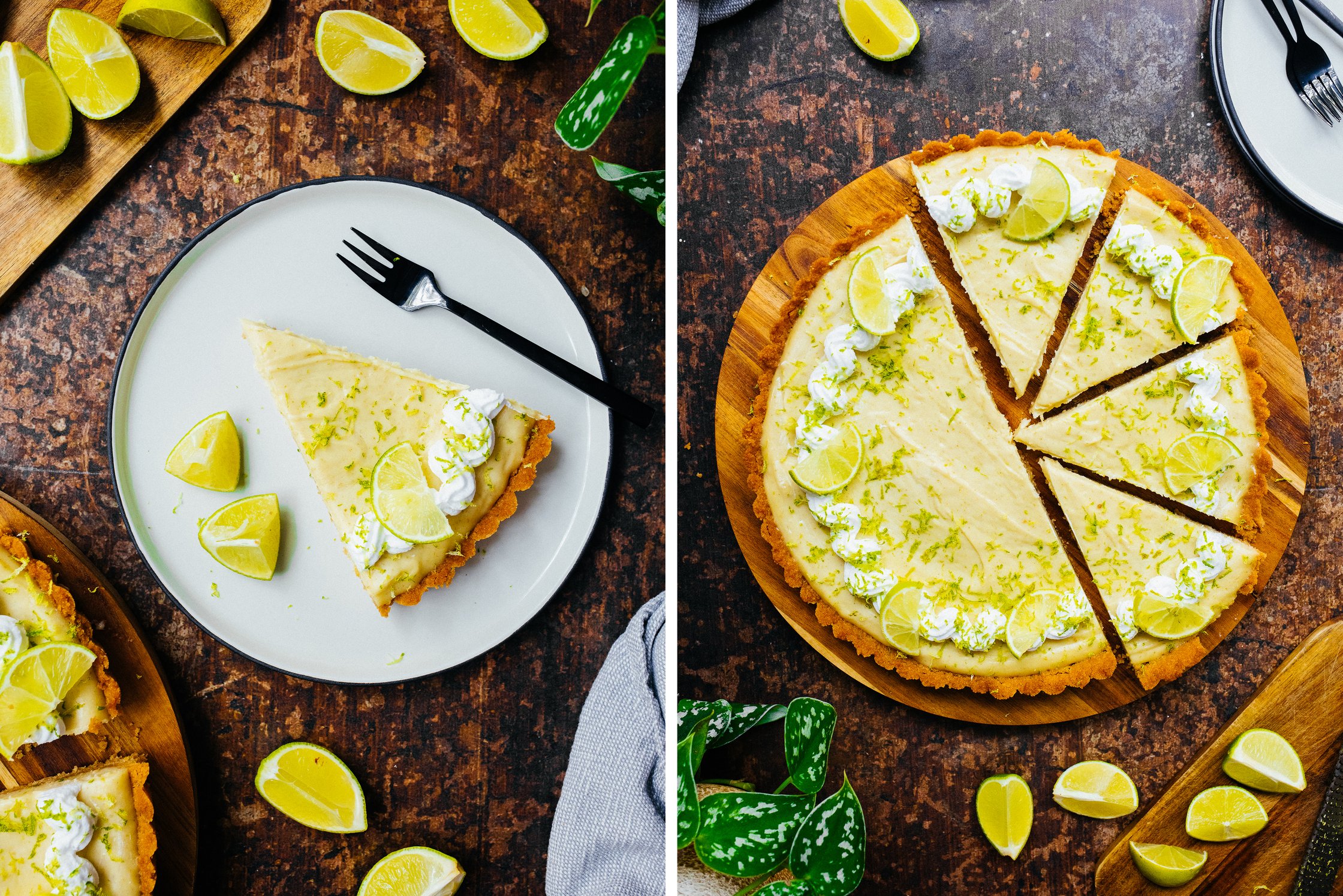 veganer Key Lime Pie auf einem Holzuntergrung