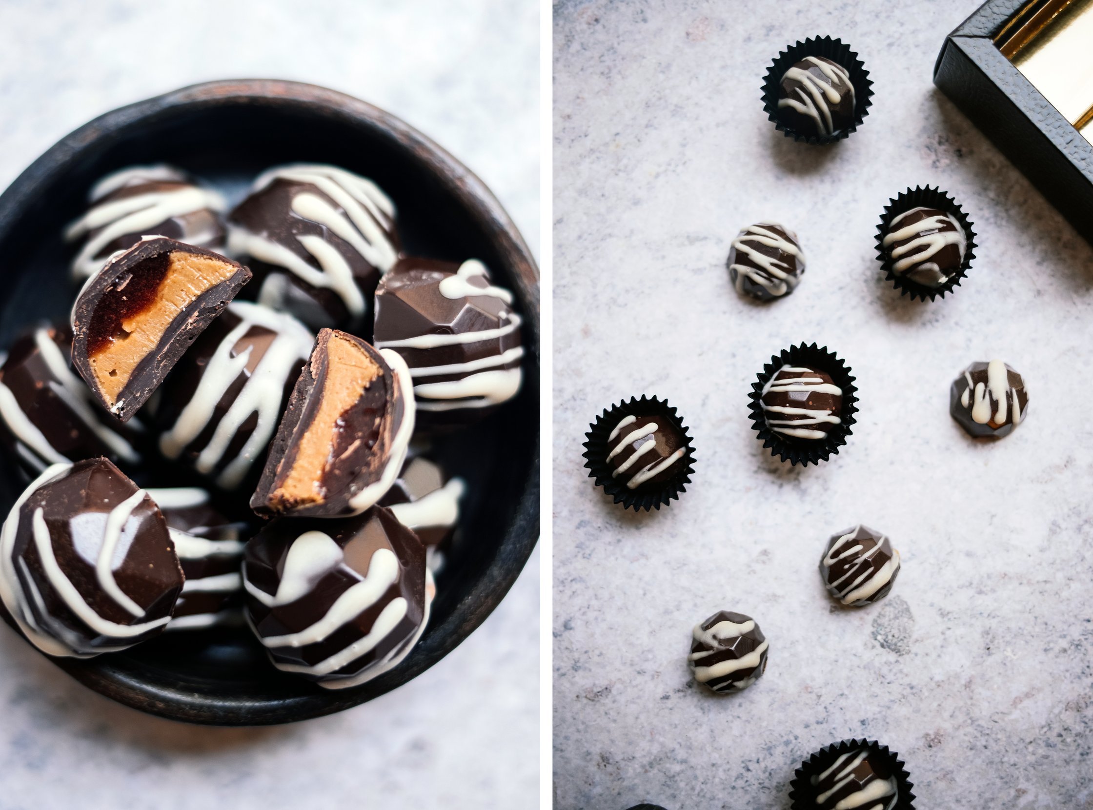 vegan filled chocolate cut in half