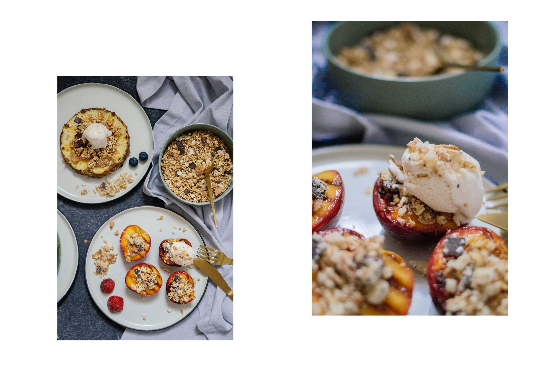 ice cream on grilled fruits