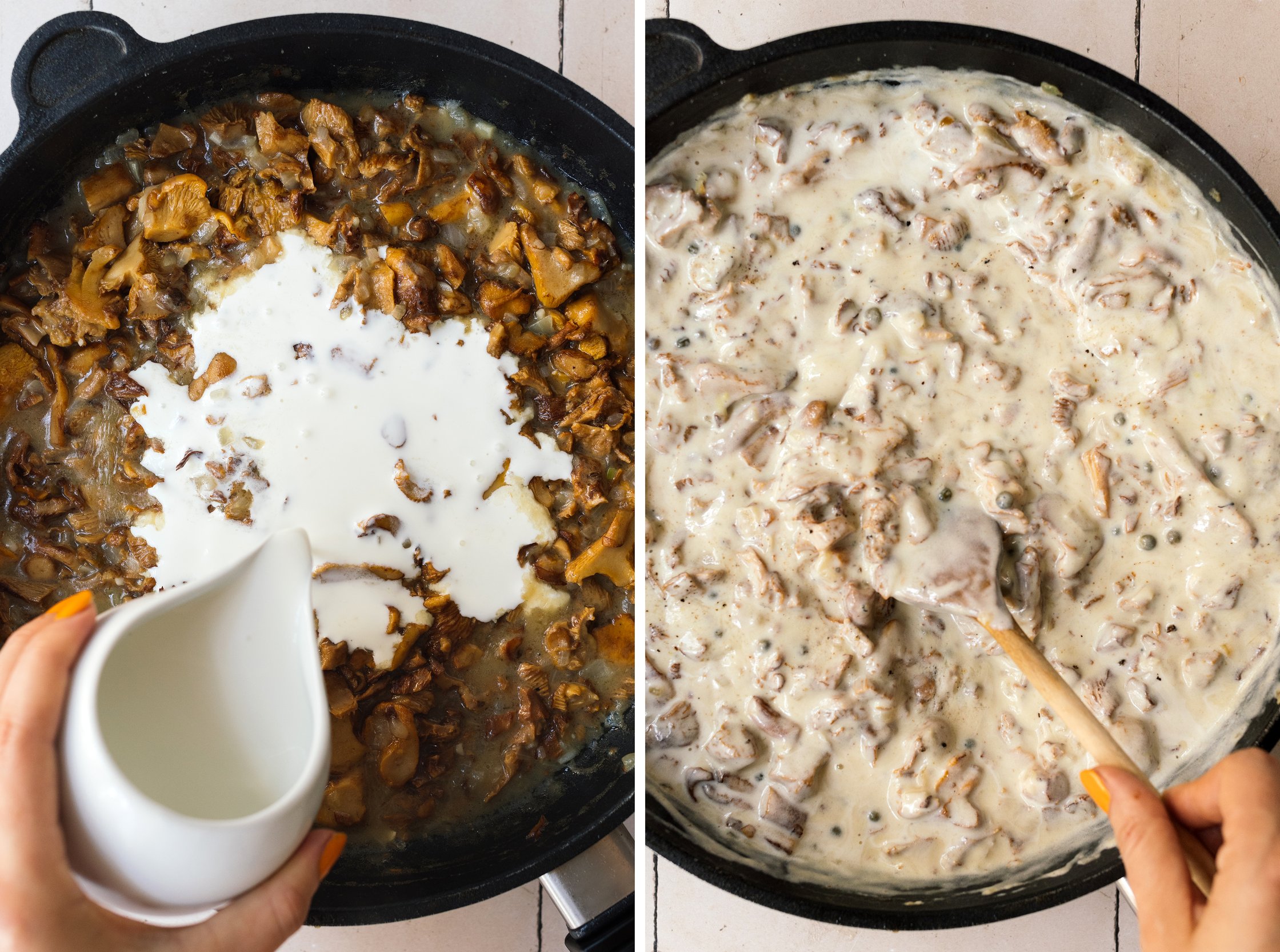 vegane Sahne in eine Pfanne geben