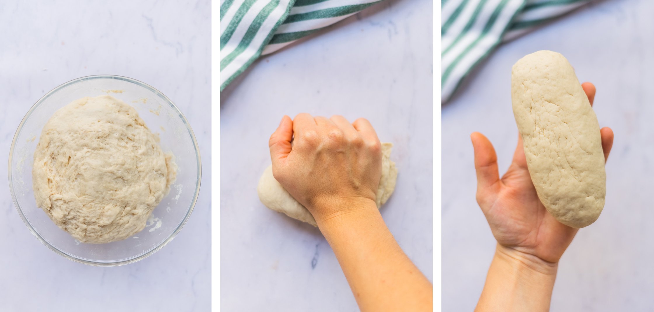 Vegan yeast dough is rounded and shaped for the Bohemian dumplings.