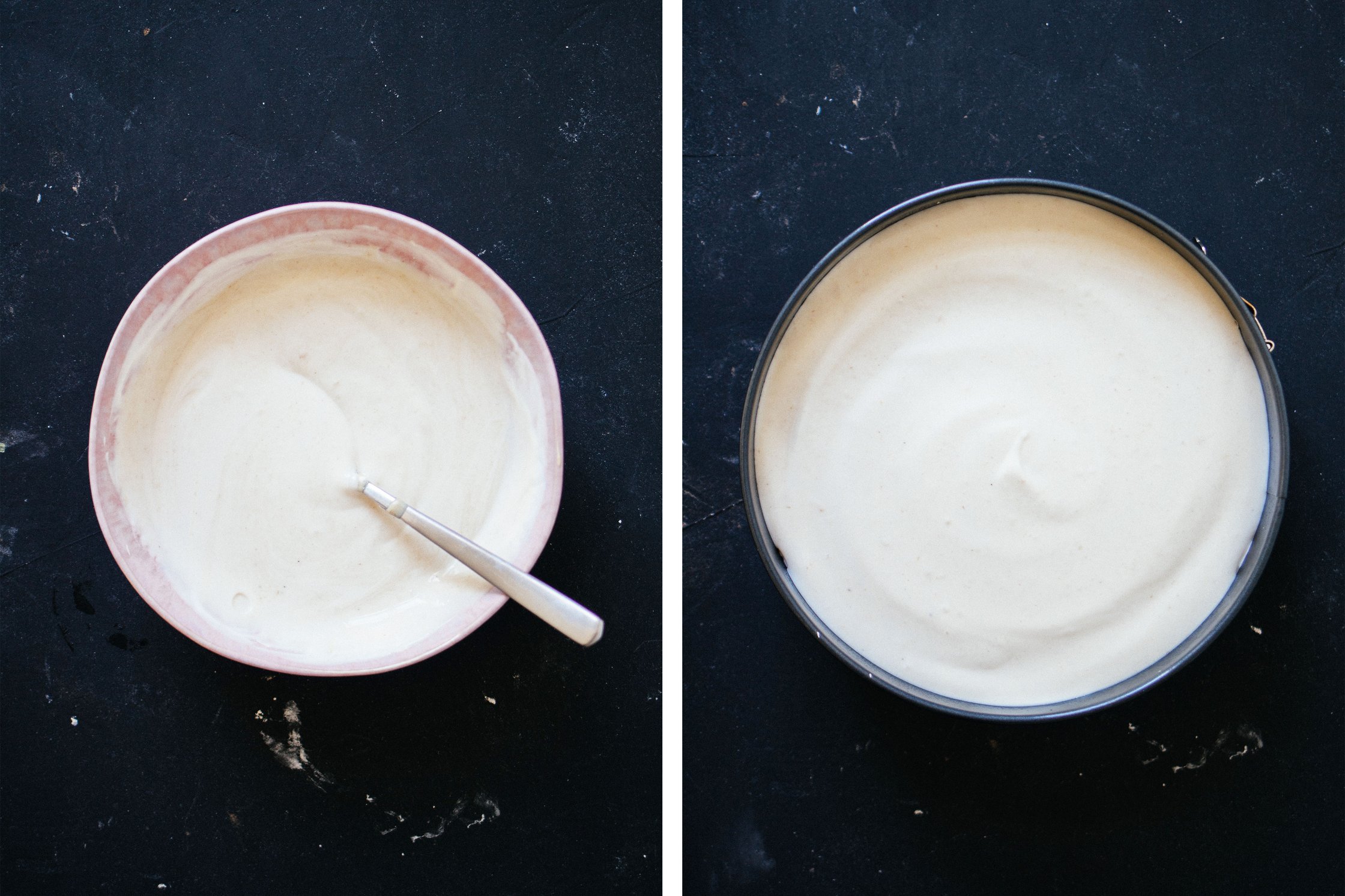 Cheesecake Creme wird angerührt und auf dem Kuchen