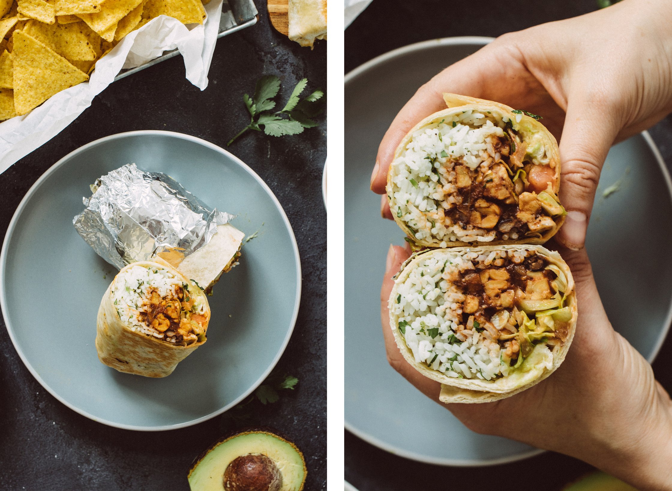 closeup of burrito cut open