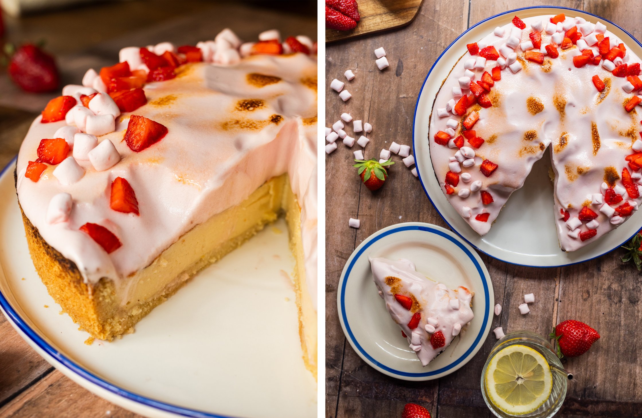 Here the cheesecake has been cut and decorated.