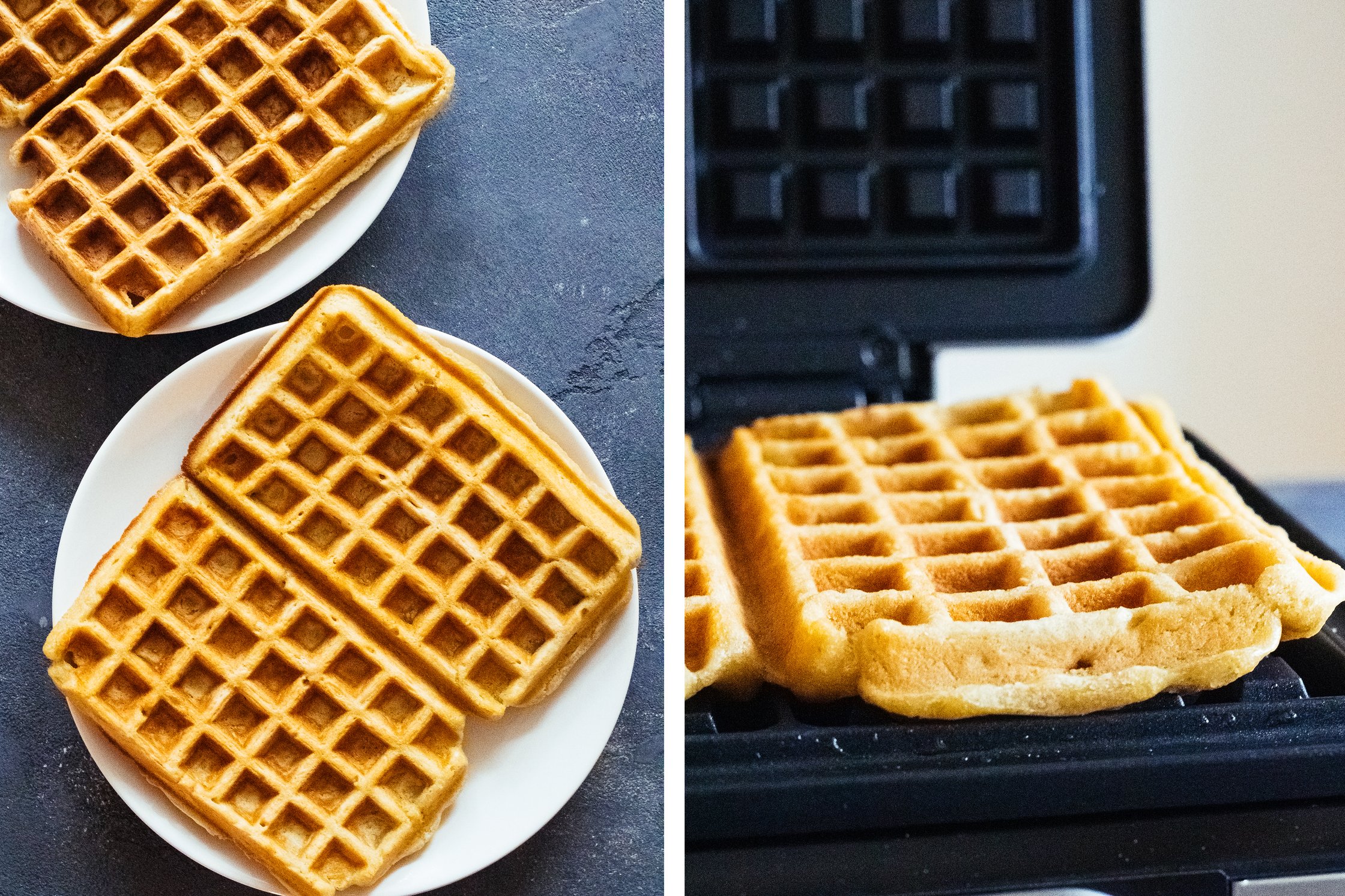 baking vegan waffles in a waffle iron