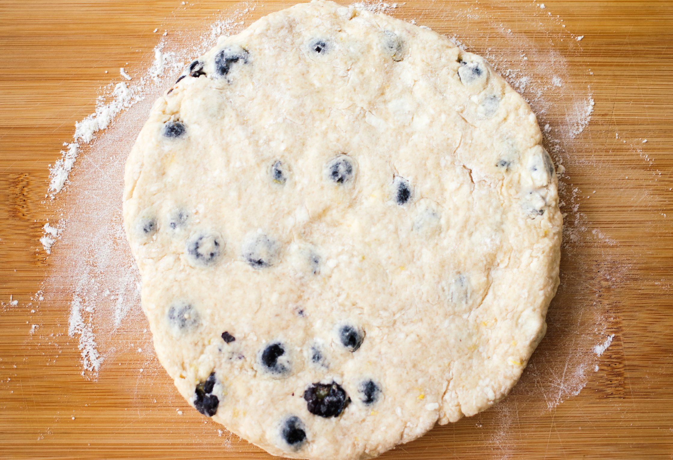 dough for vegan blueberry scones before cutting