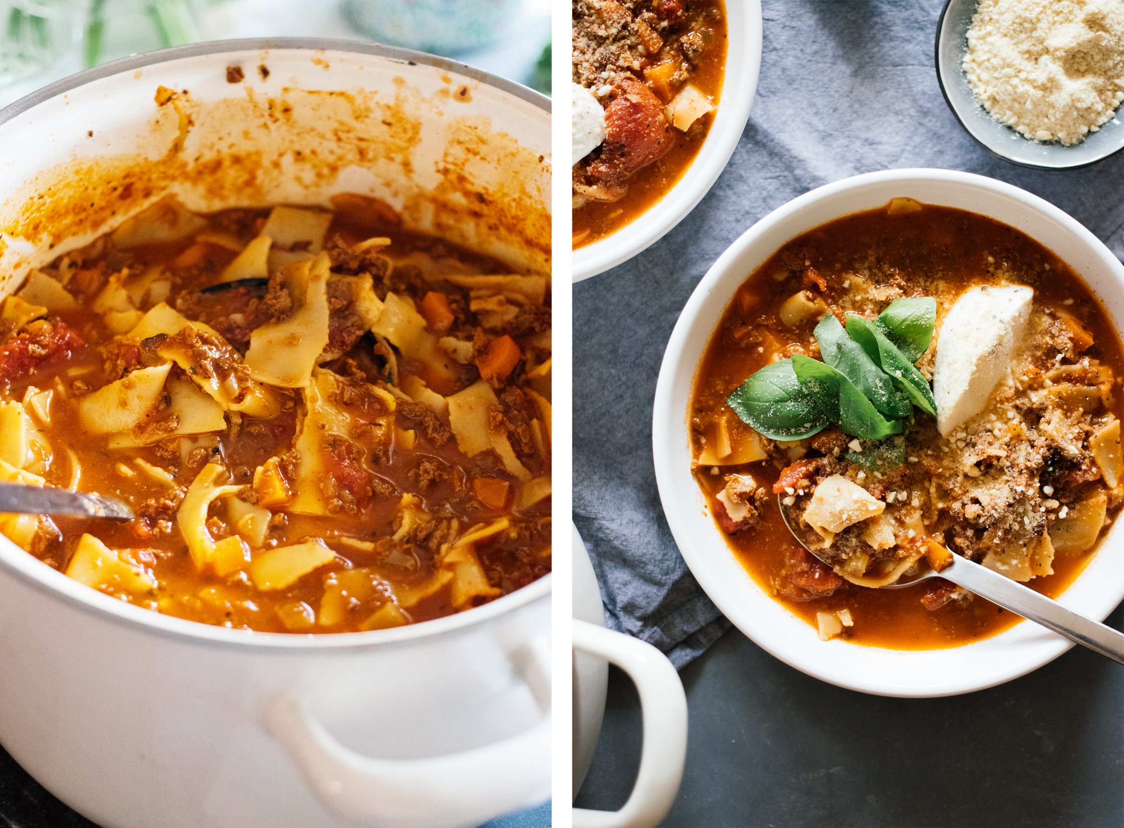 Vegan Lasagna Soup in the pot