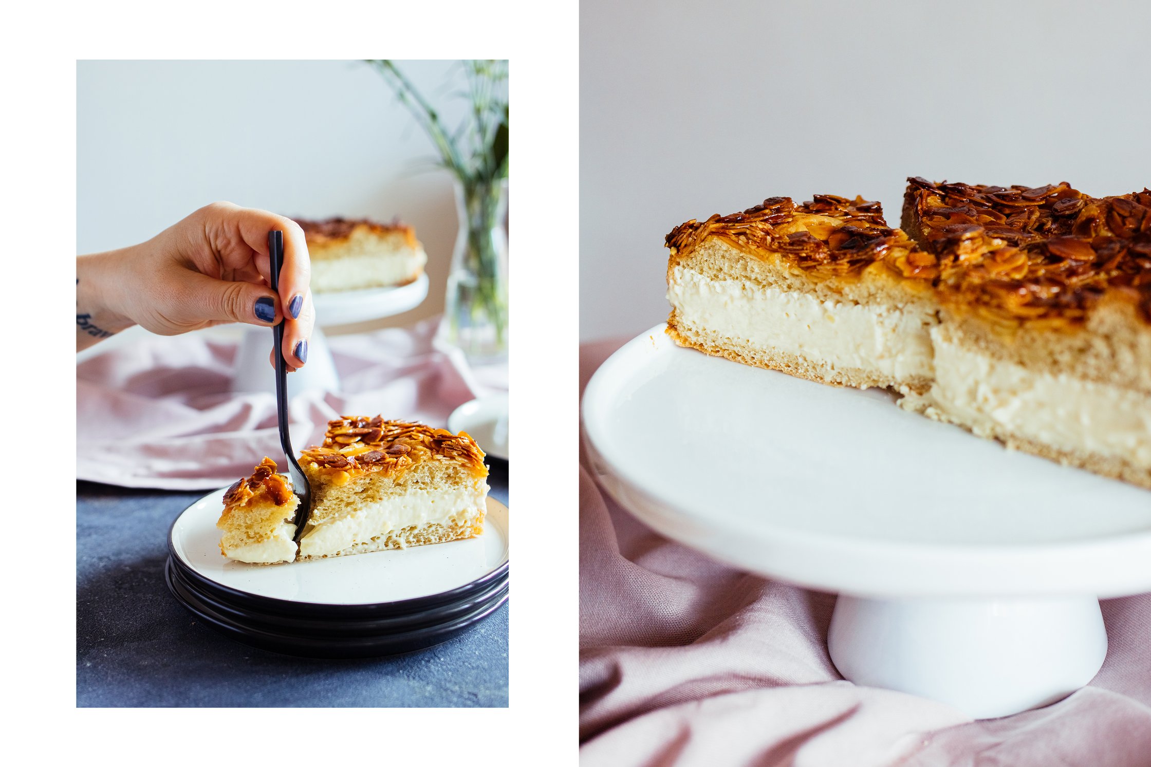 veganer Bienenstich wird gegessen