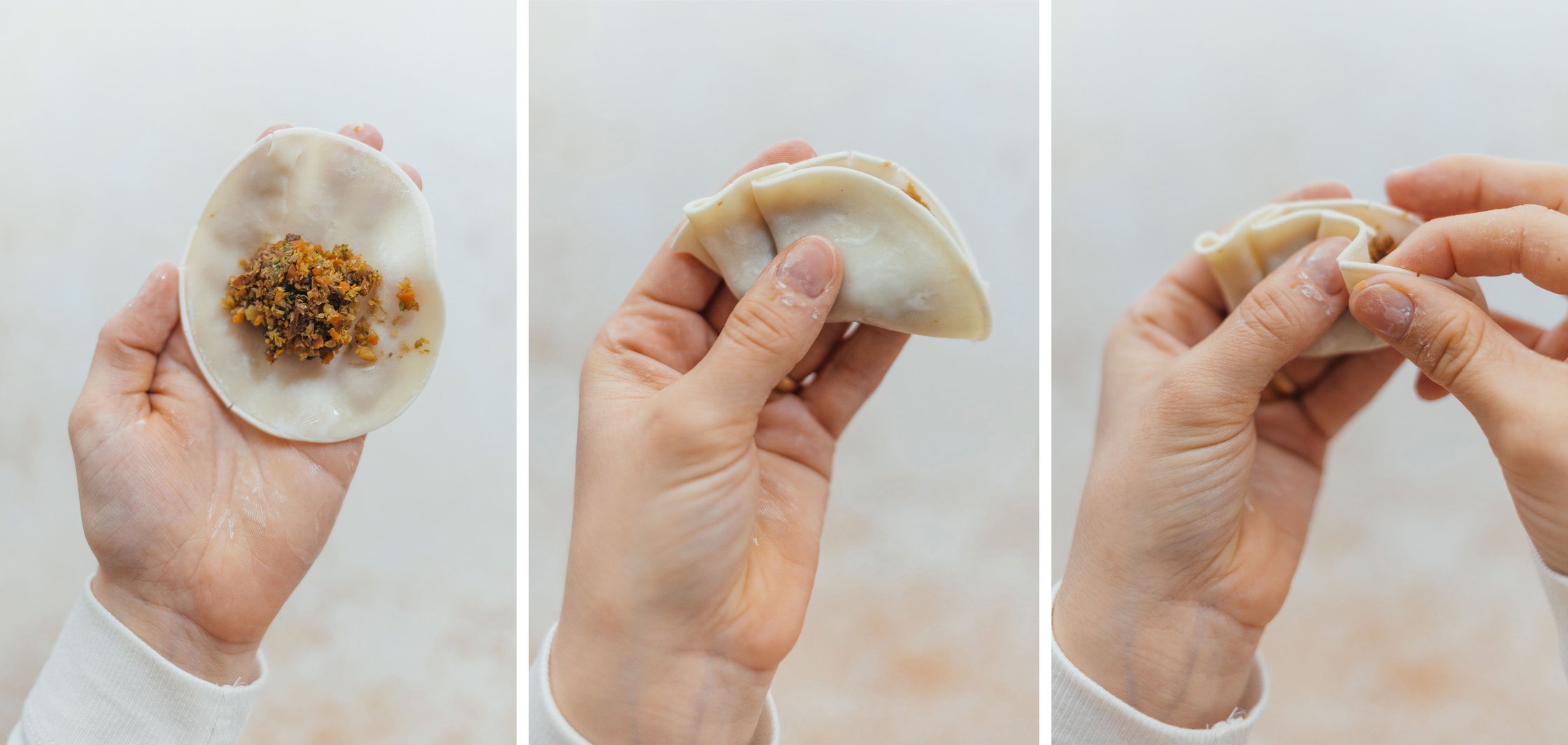 filling and folding vegan dumplings