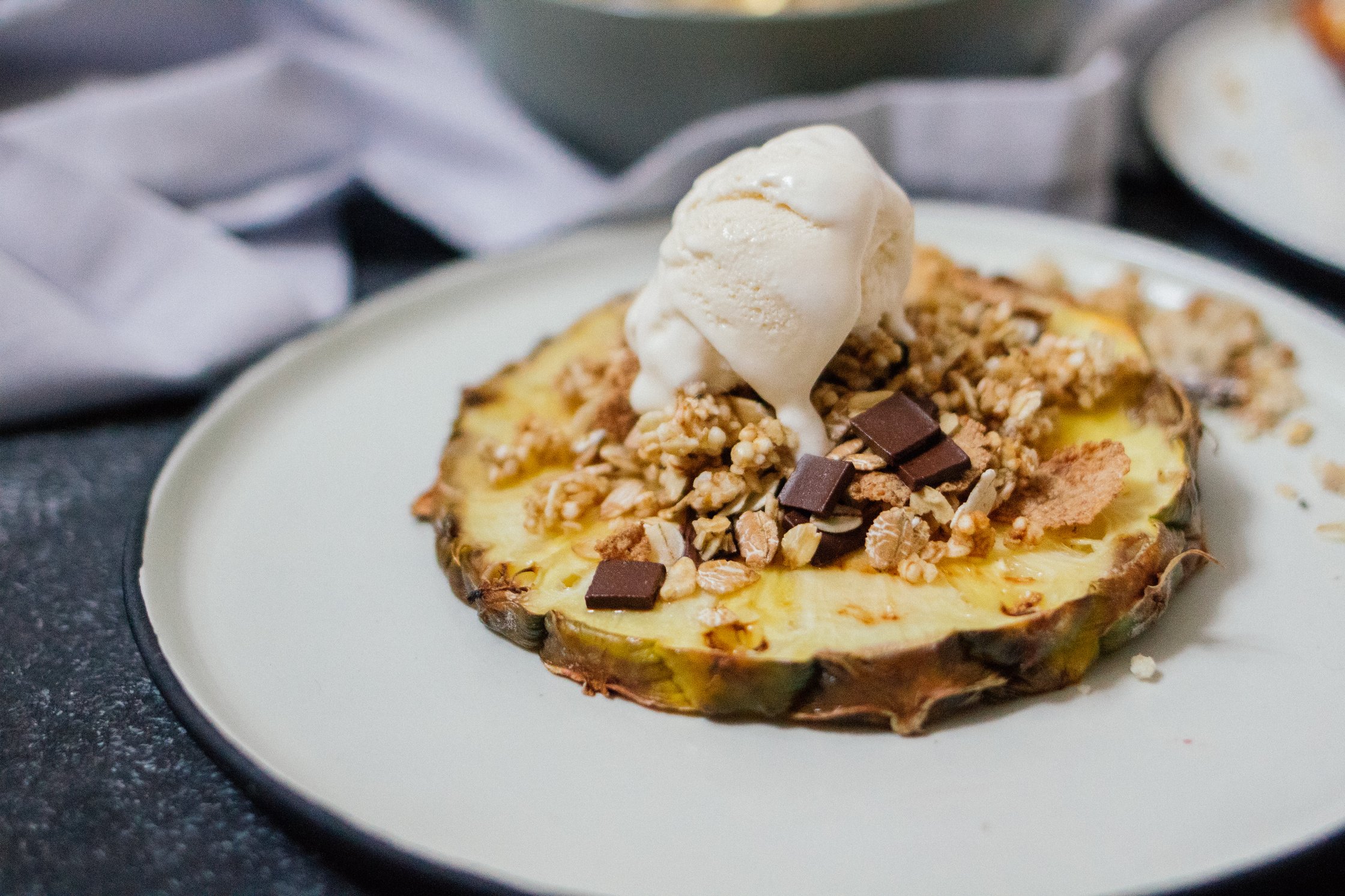 vanilla ice cream on pineapple slice