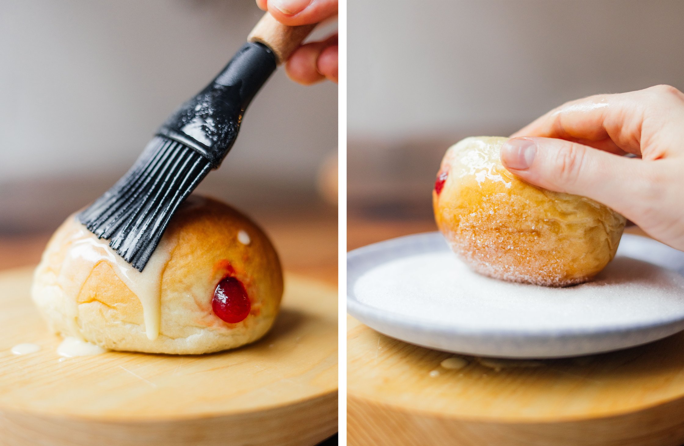 jelly doughnuts are coated with sugar