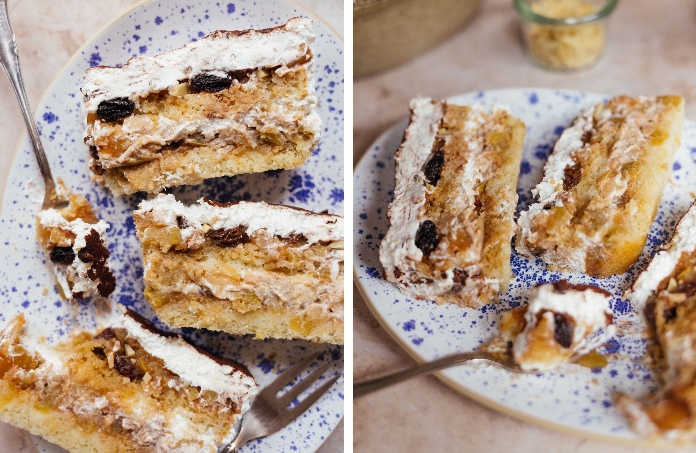 vegan baked apple tiramisu cut into slices