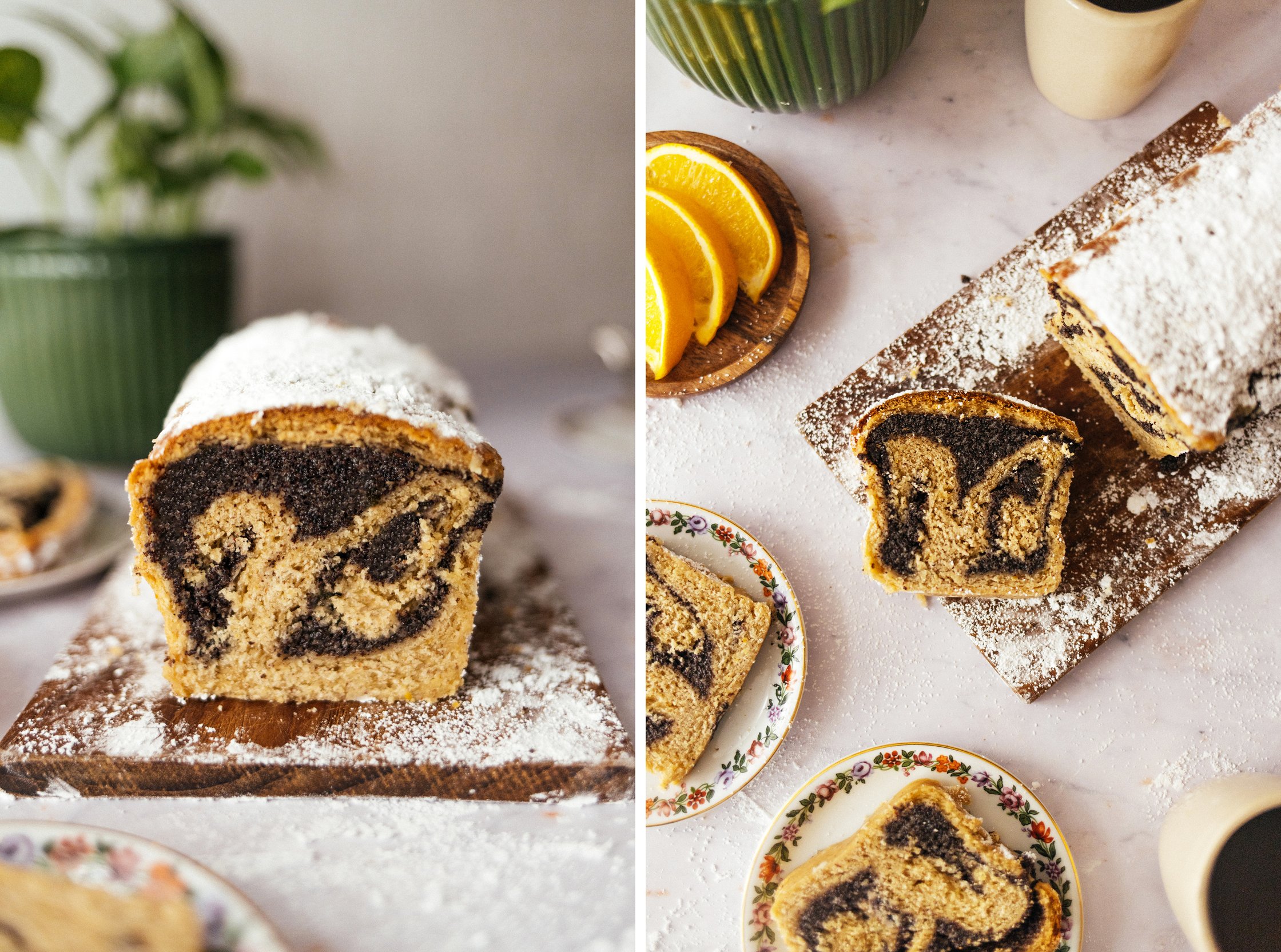 German Curd and Poppyseed Stollen Cake cut