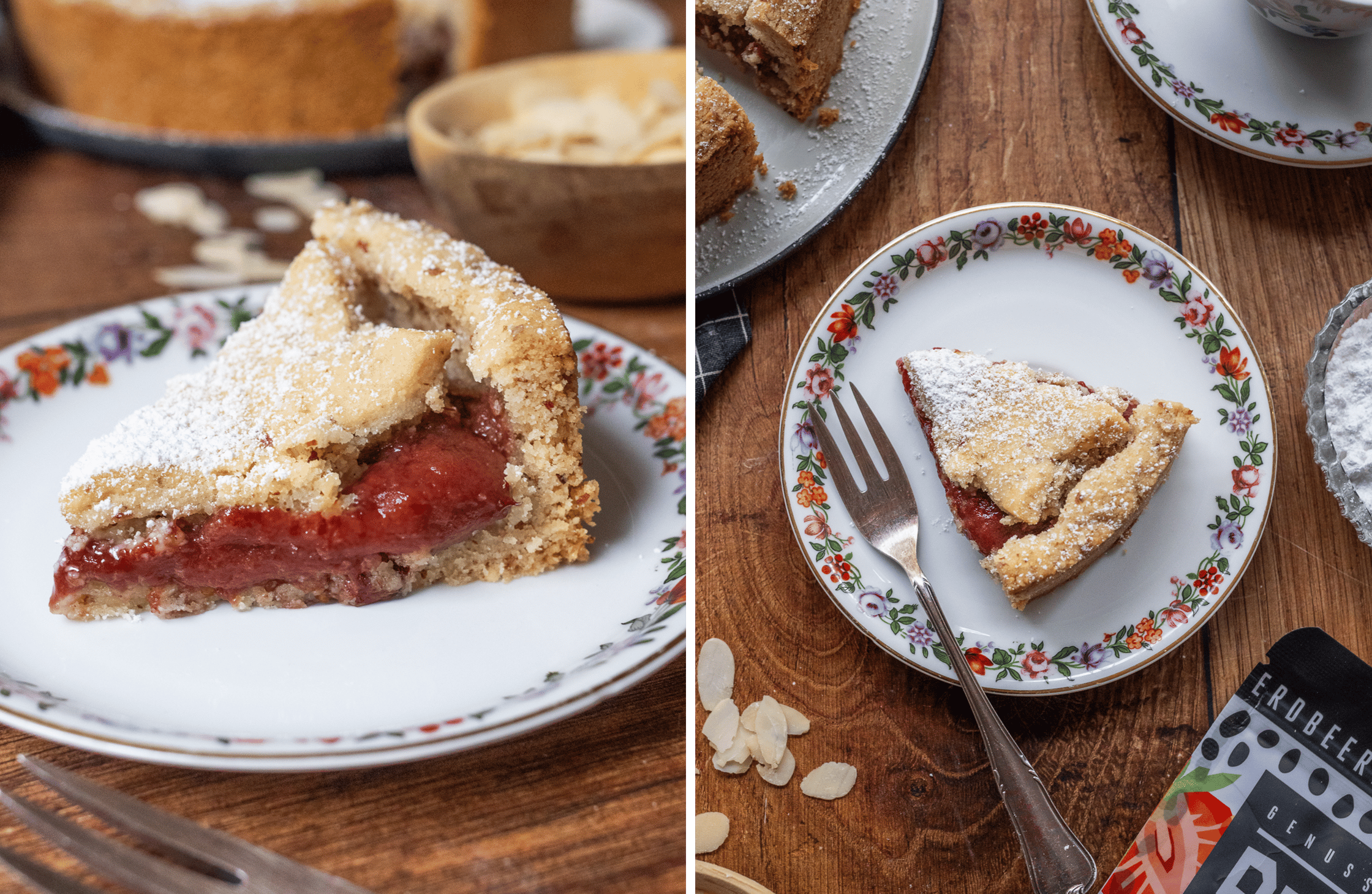 One piece of the cake is served and shown from the