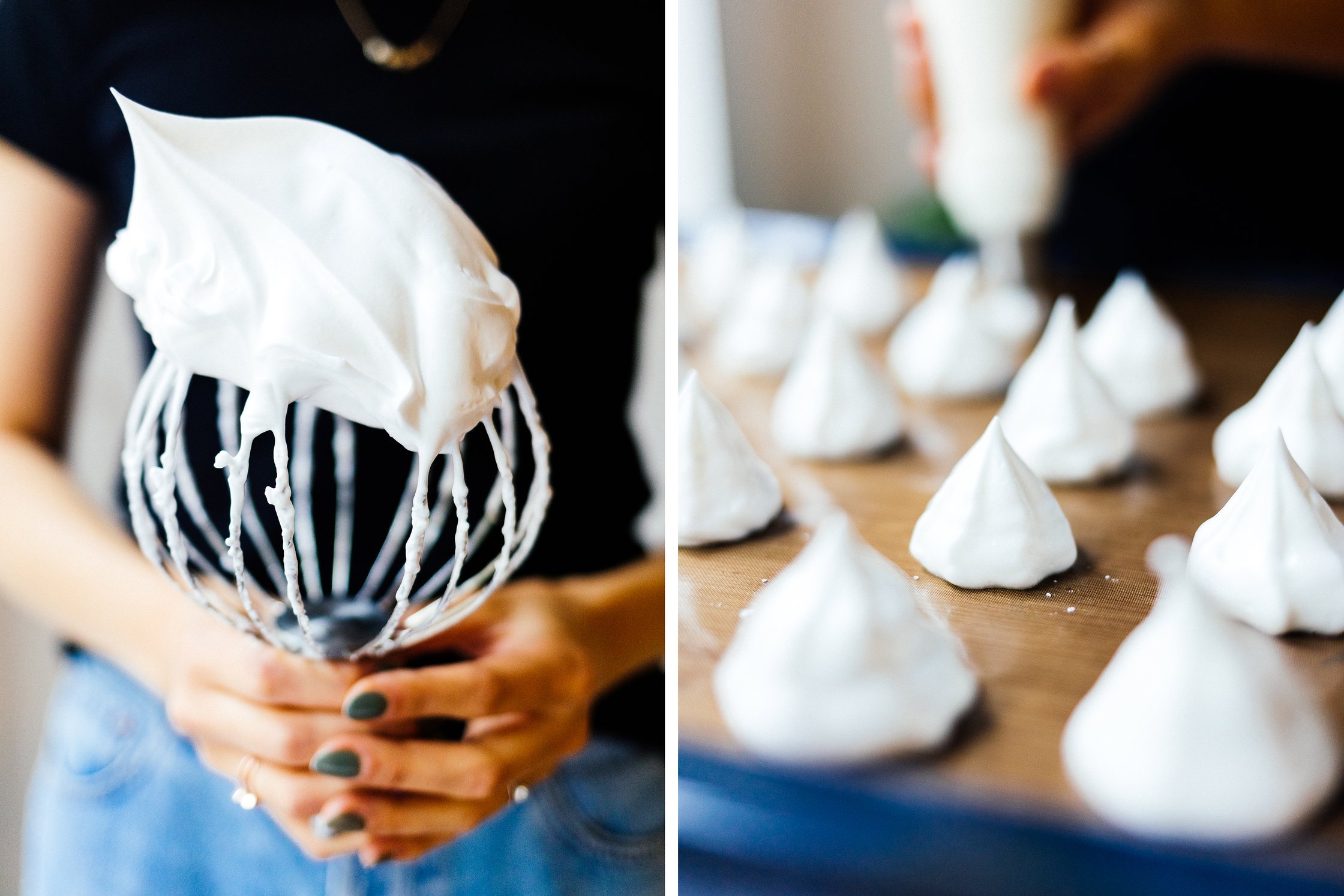 beaten aquafaba in a piping bag