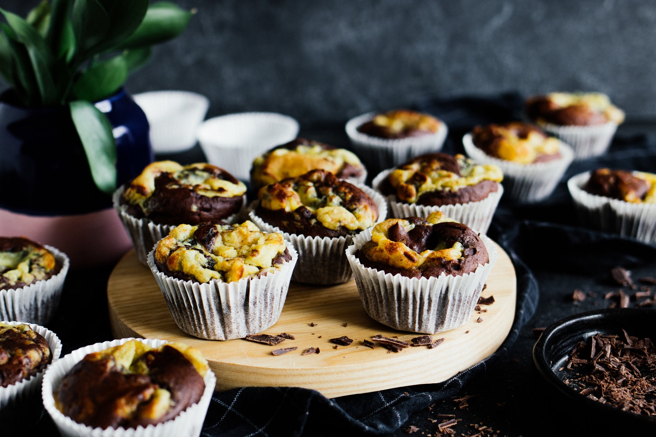 vegan chocolate muffins with cheesecake filling