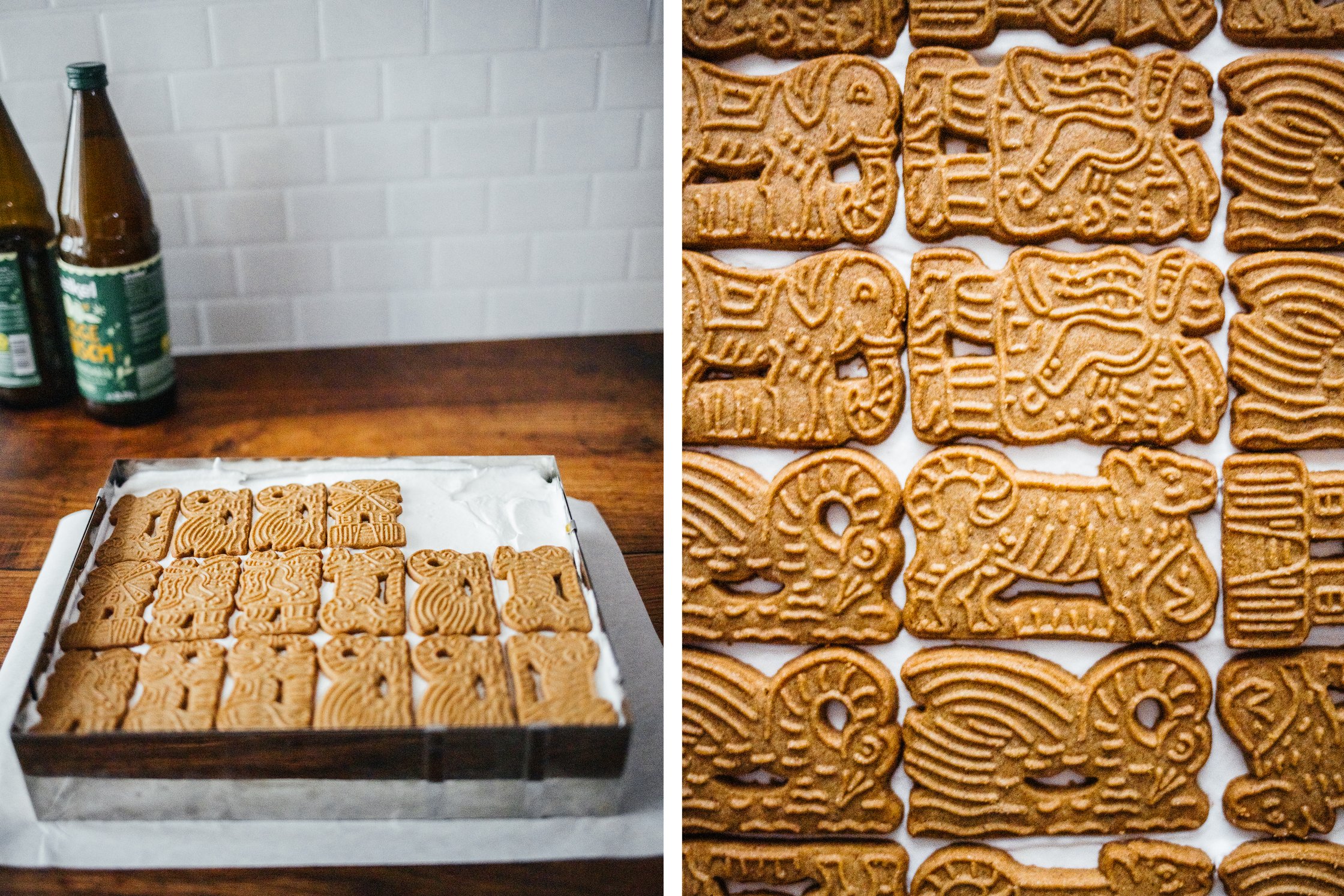 topping the cake with speculoos cookies
