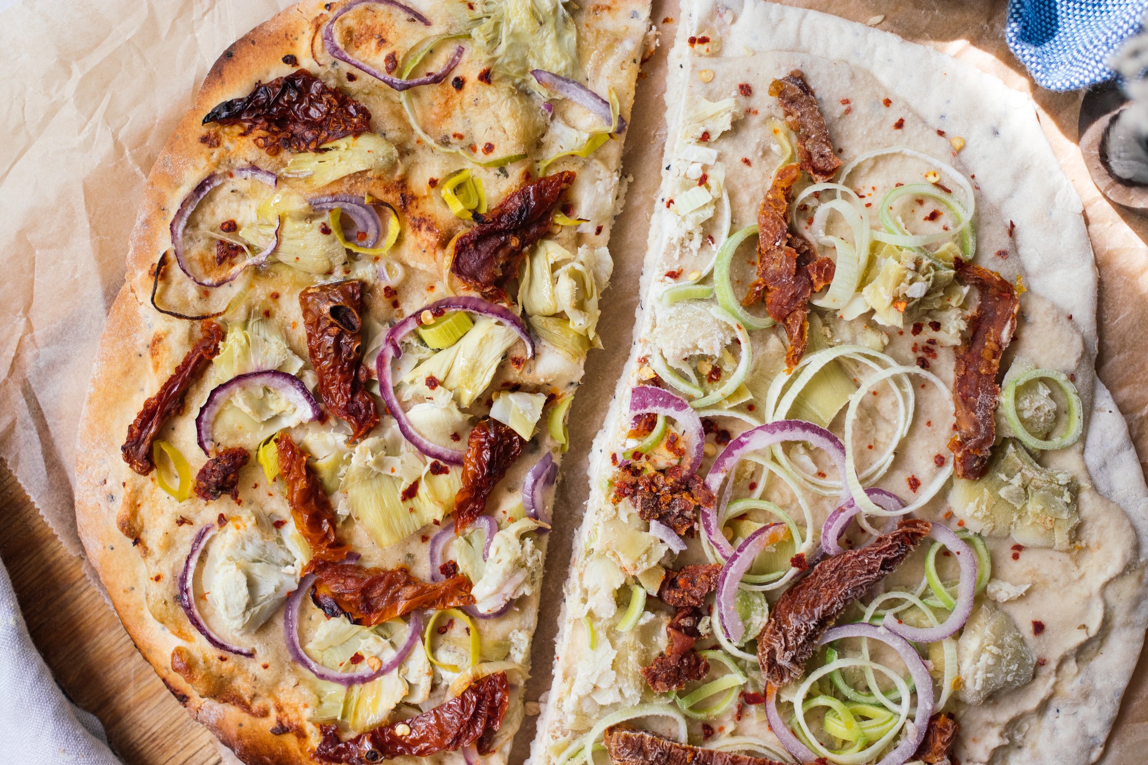 vegan frozen pizza before and after baking