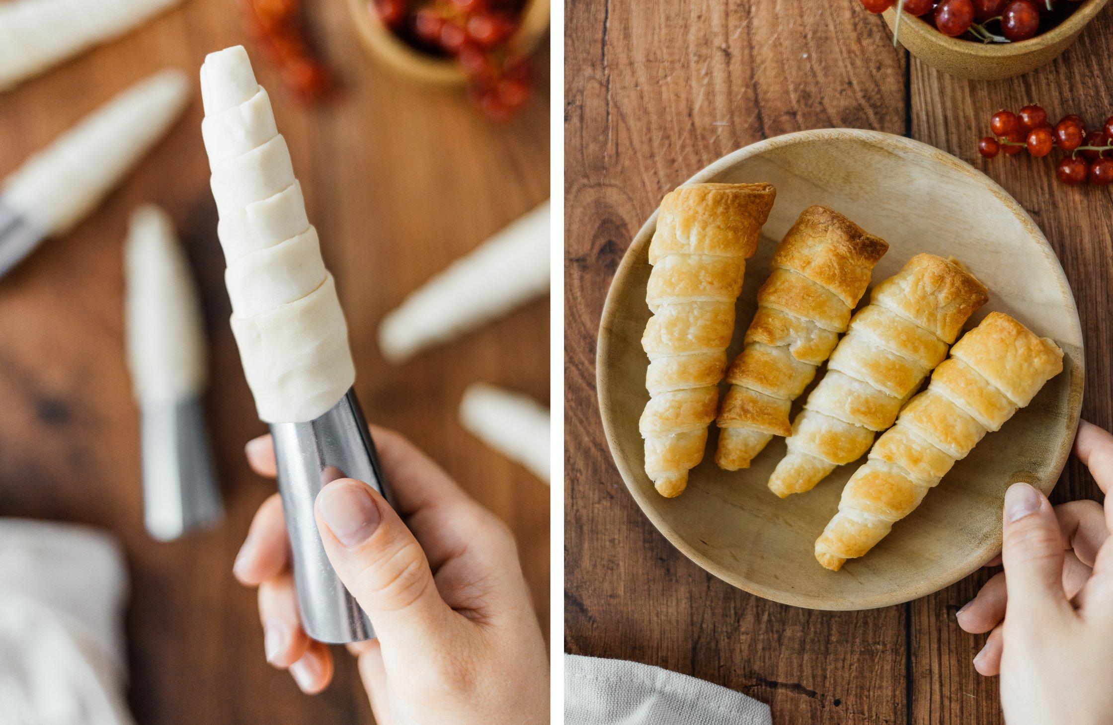 puff pastry strips baked into rolls