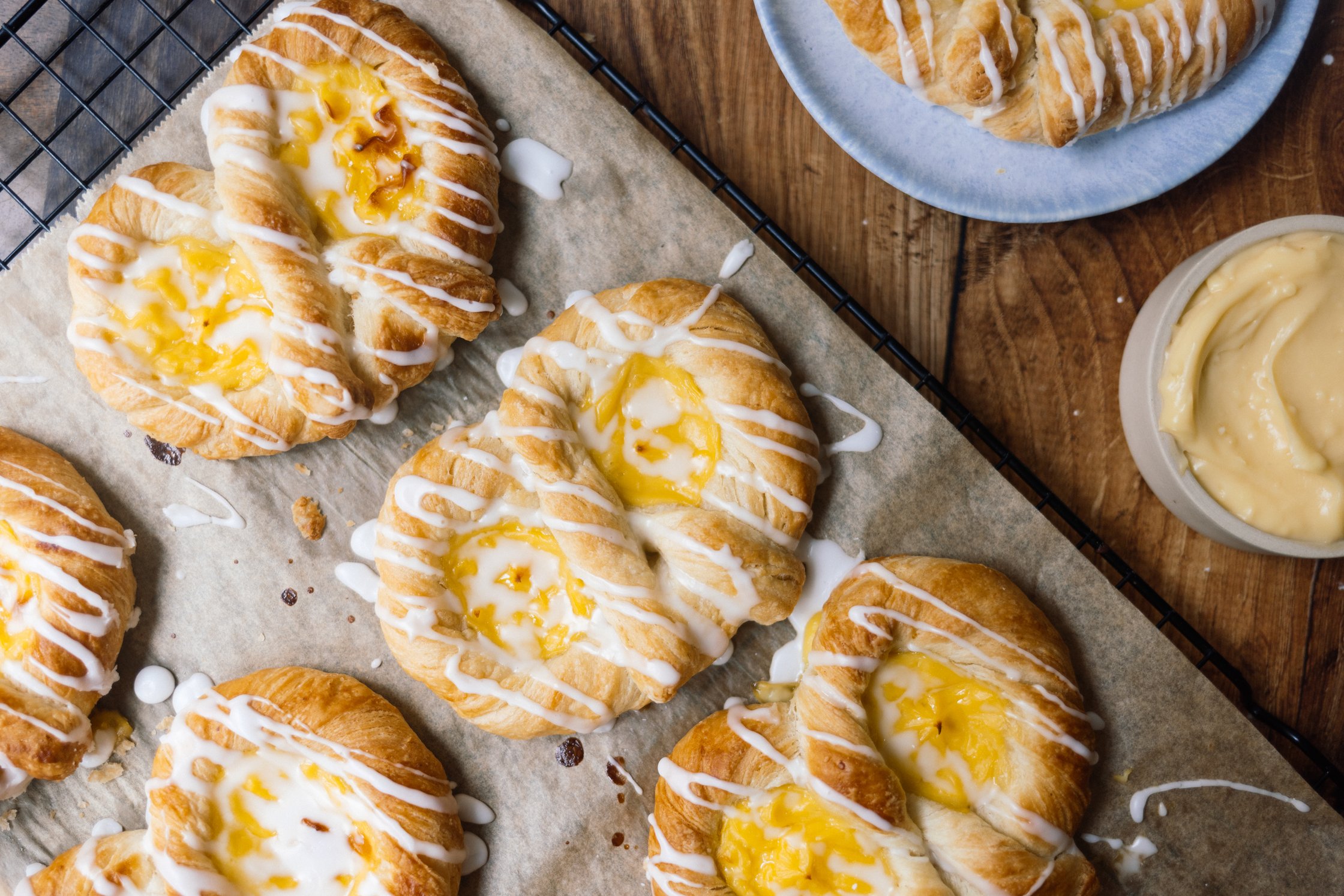 closeup of Vegan German Pudding Pretzel (Custard-Filled Pastry)