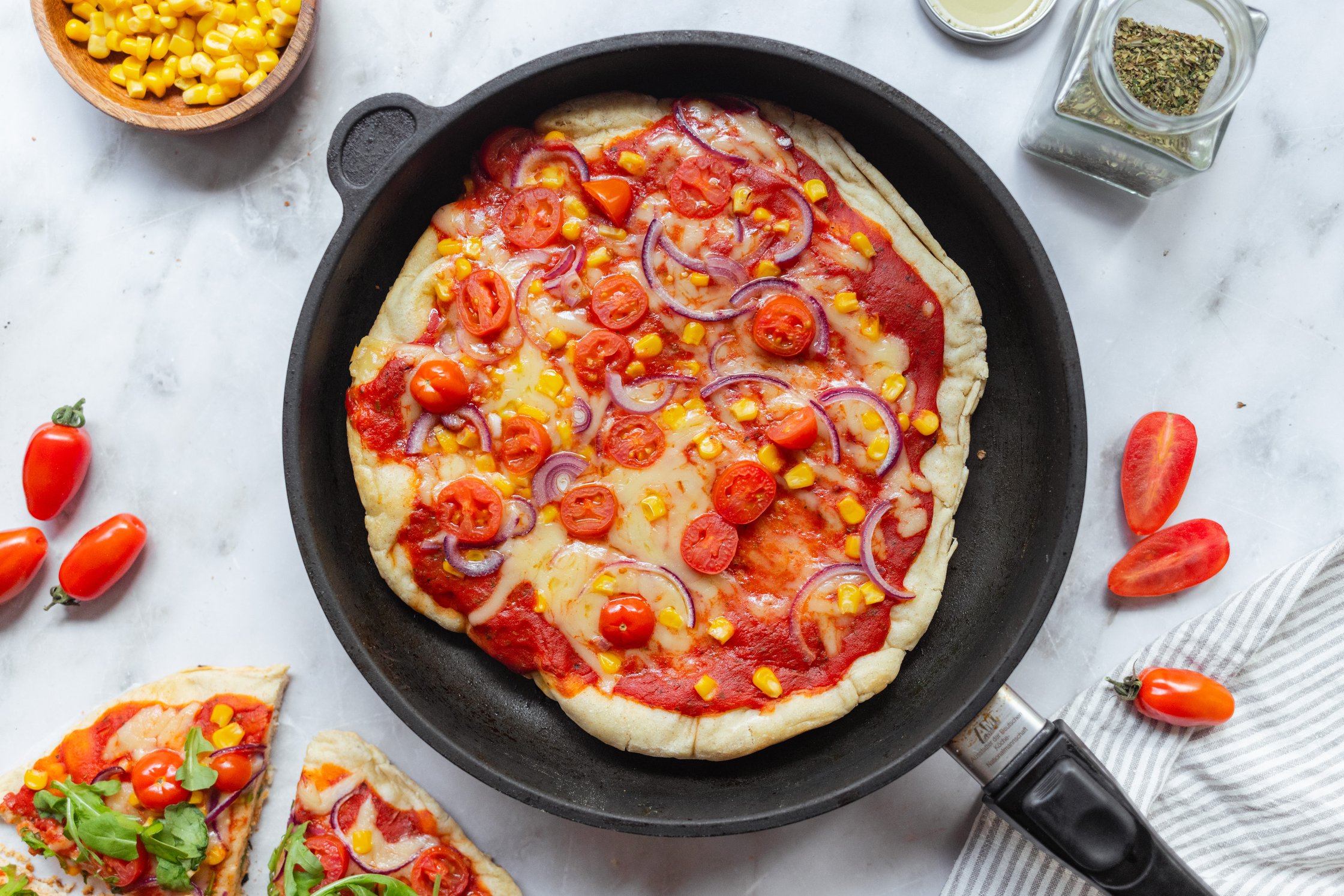 baked pizza in a pan