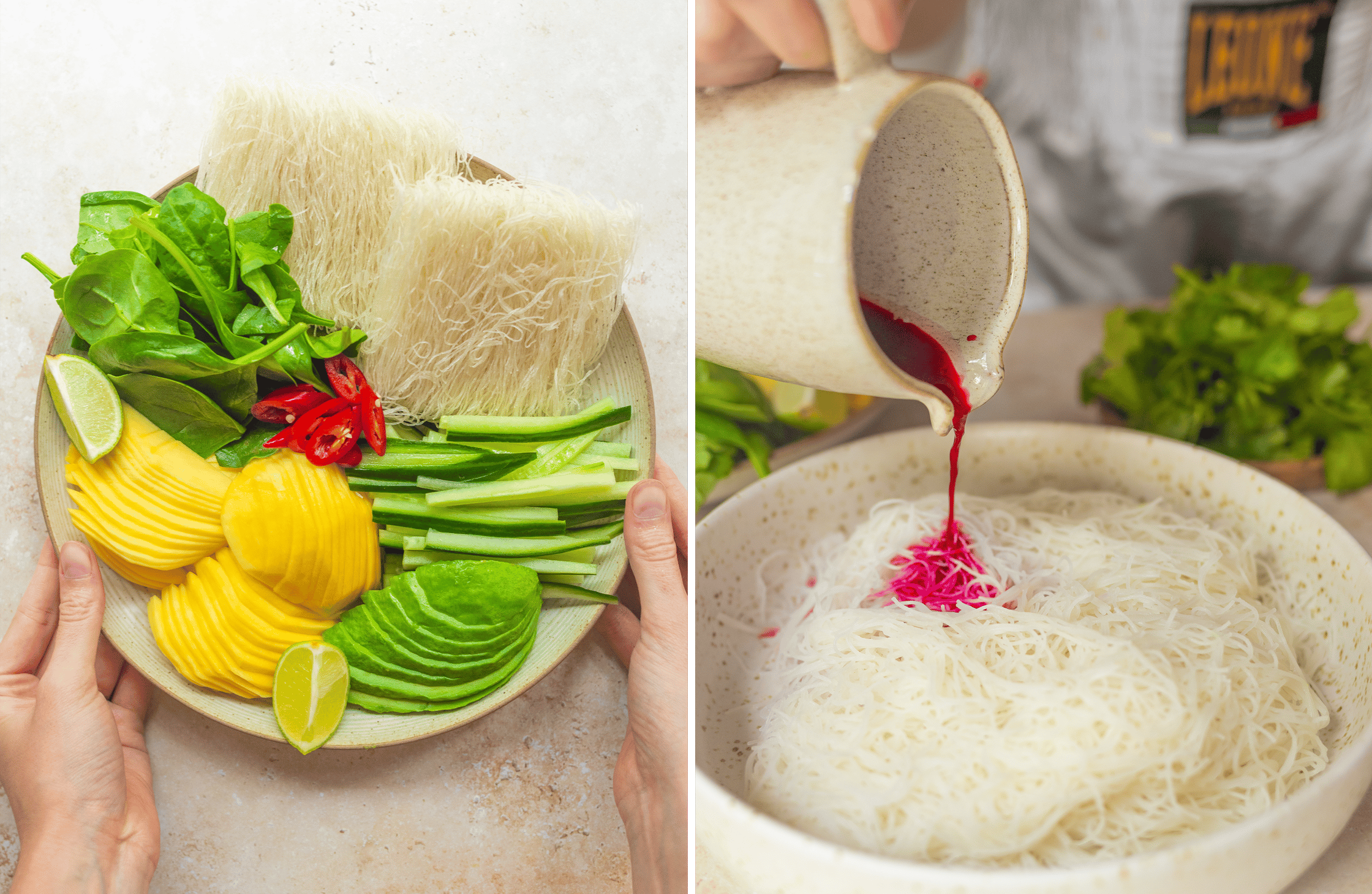 dying glass noodles with beetroot juice