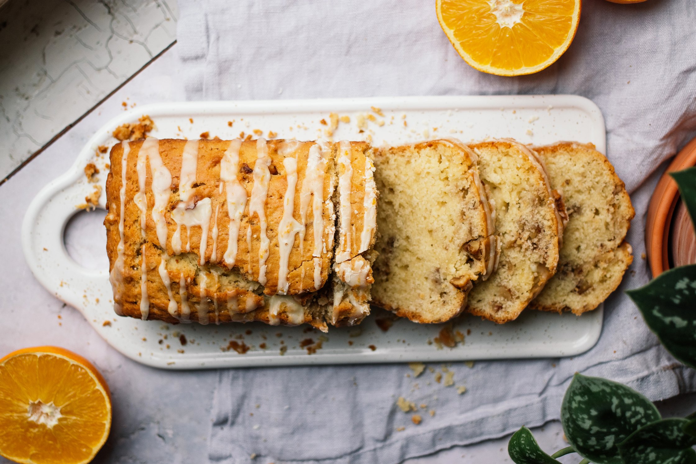Vegan Orange Olive Oil Cake with Walnuts cut into slices