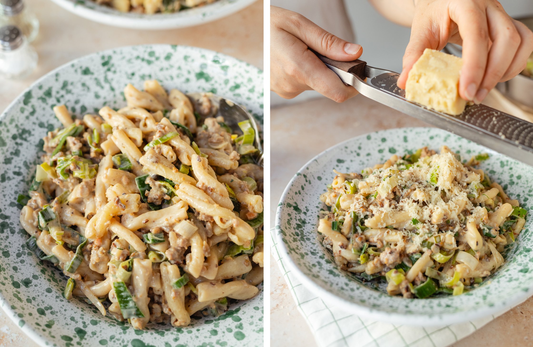 Nahaufnahme Pasta; Pasta mit Parmesan