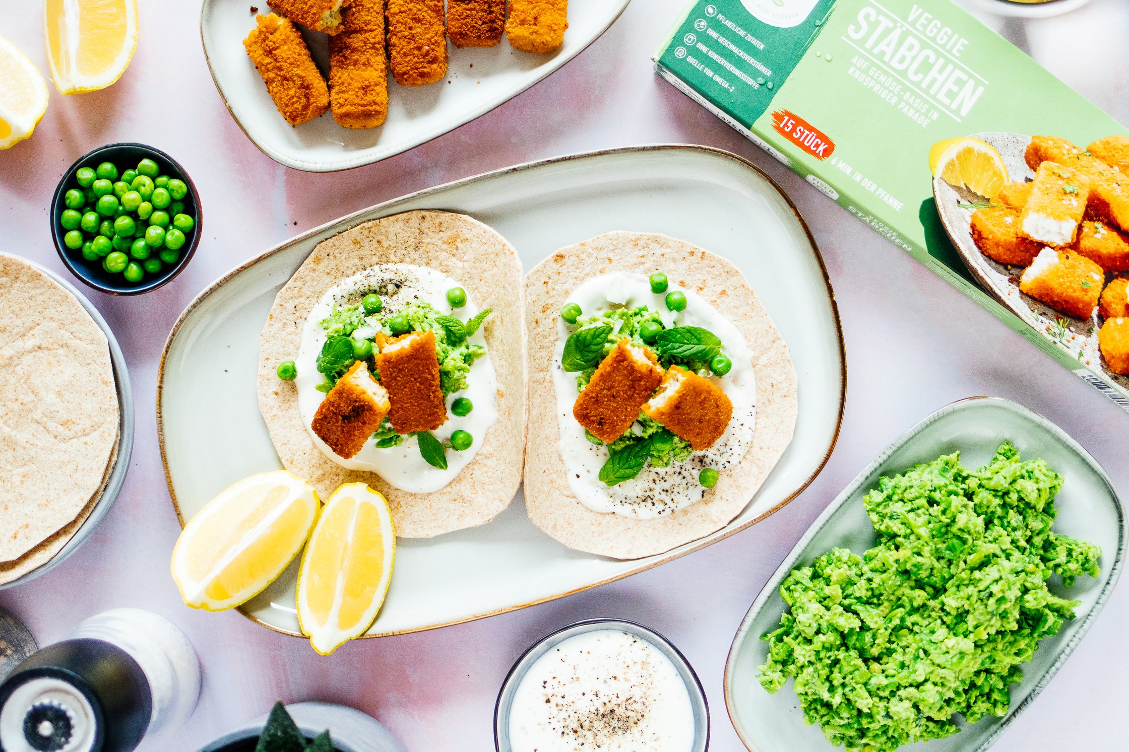 vegane Fischstäbchen in einem Taco