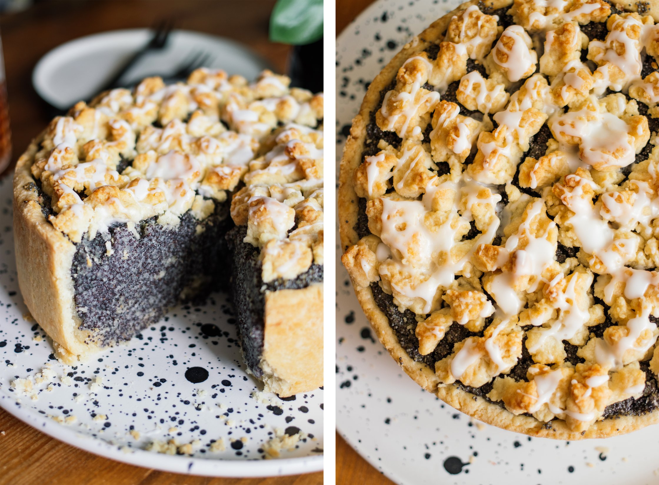vegan Poppy Seed Cake with Crumble Topping cut open