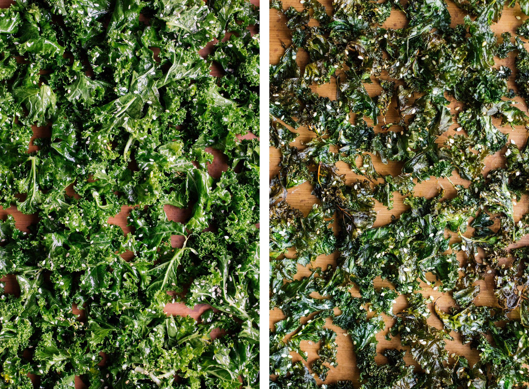 kale chips before and after baking